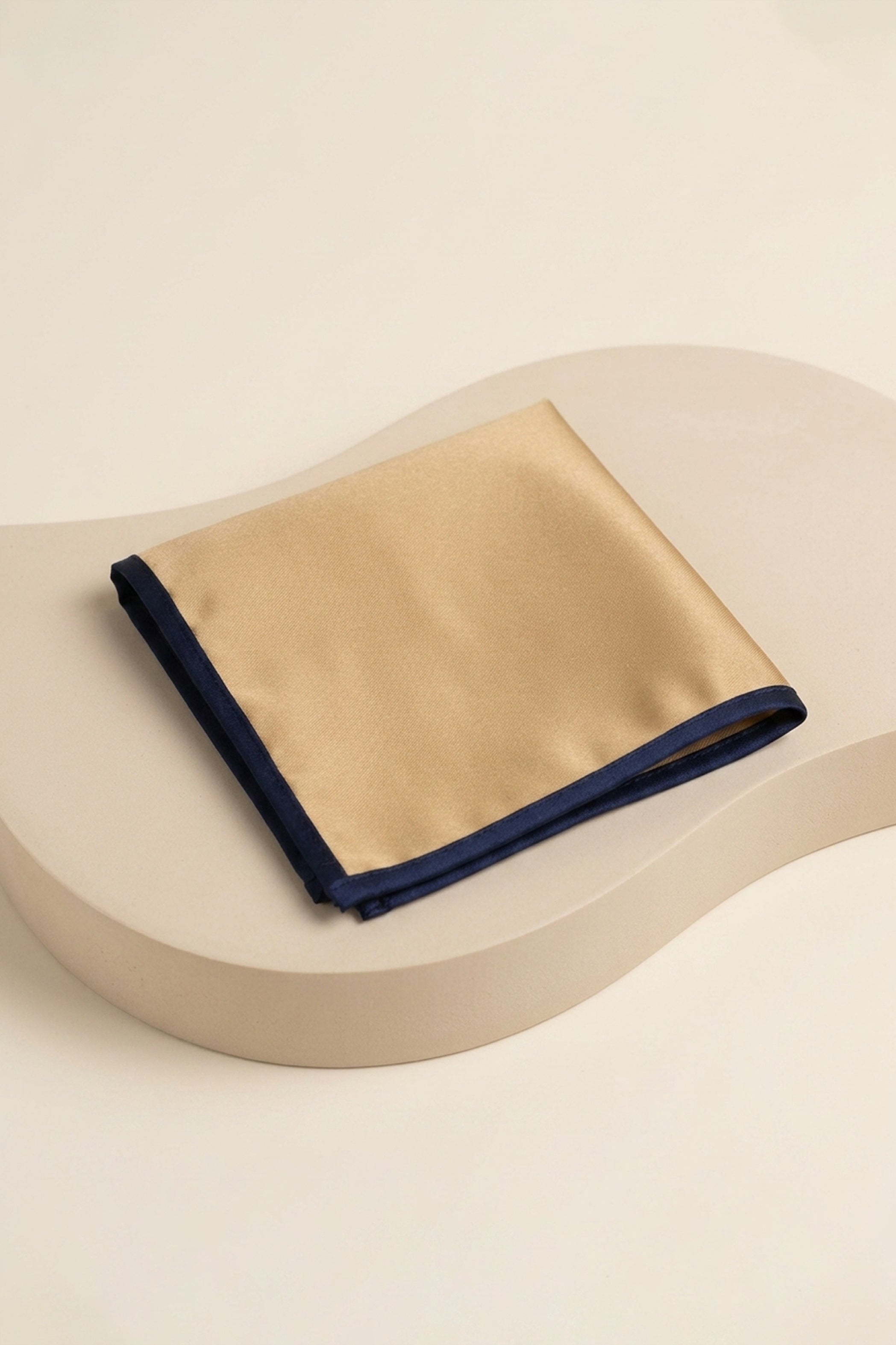 Gold & Navy Satin Pocket Square with Piping
