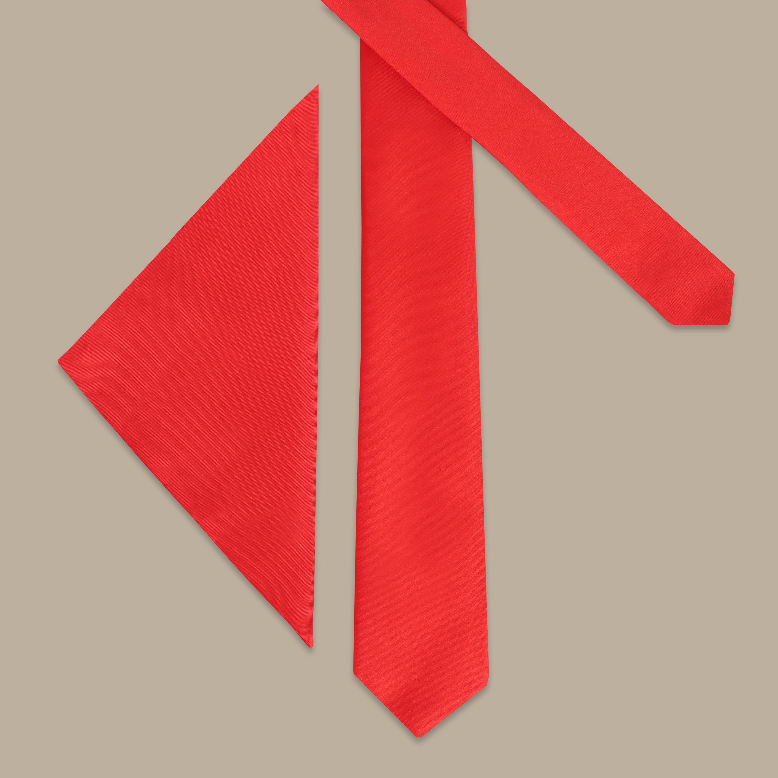 Red Satin Plain Tie Set