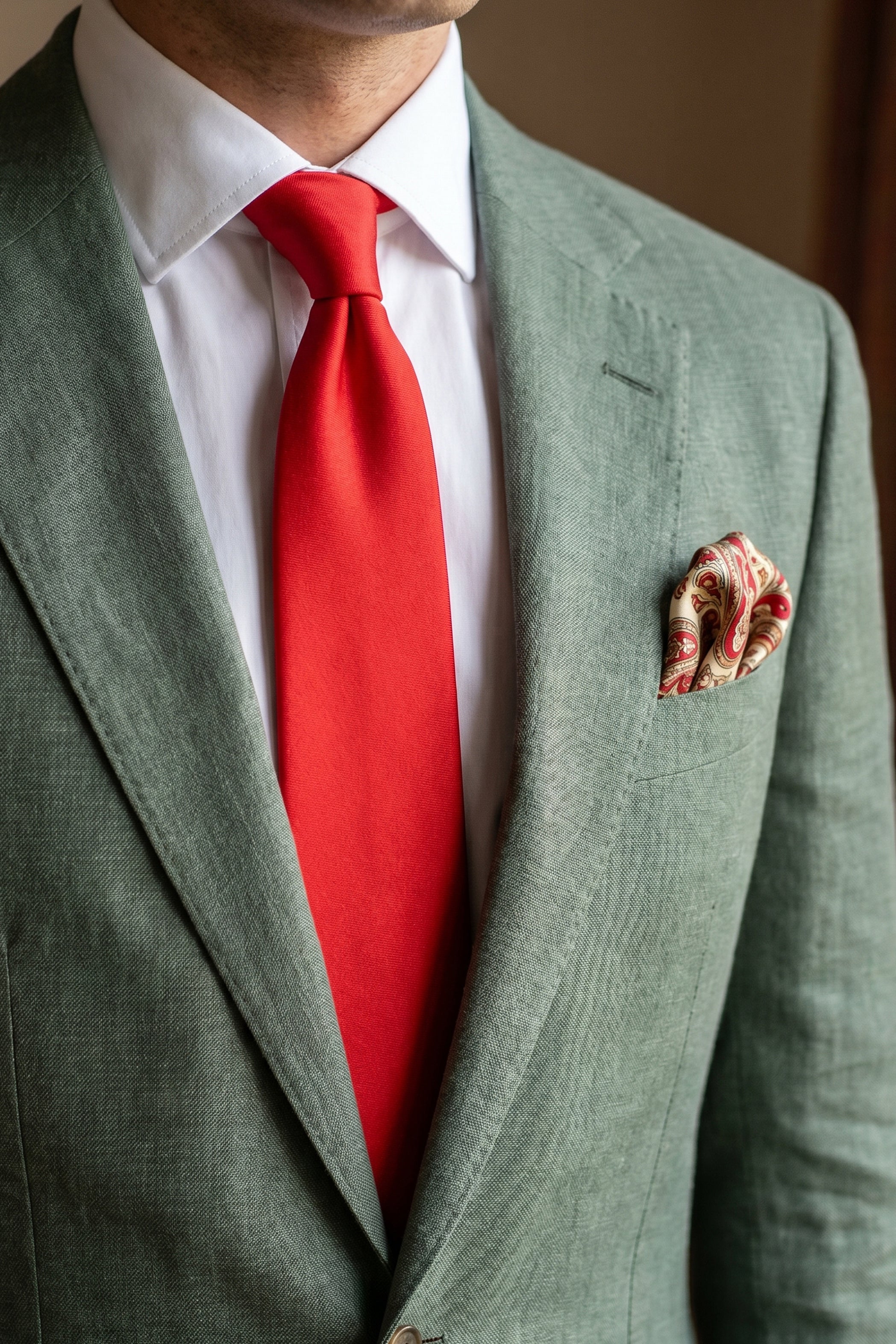 Red Satin Plain Tie Set
