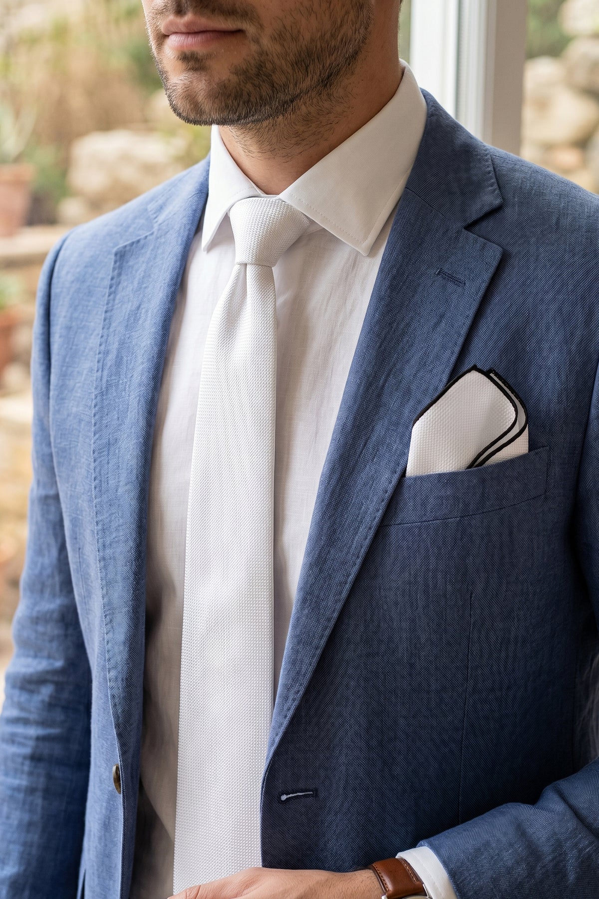 Classic White Elegance: Solid Structure Tie Set