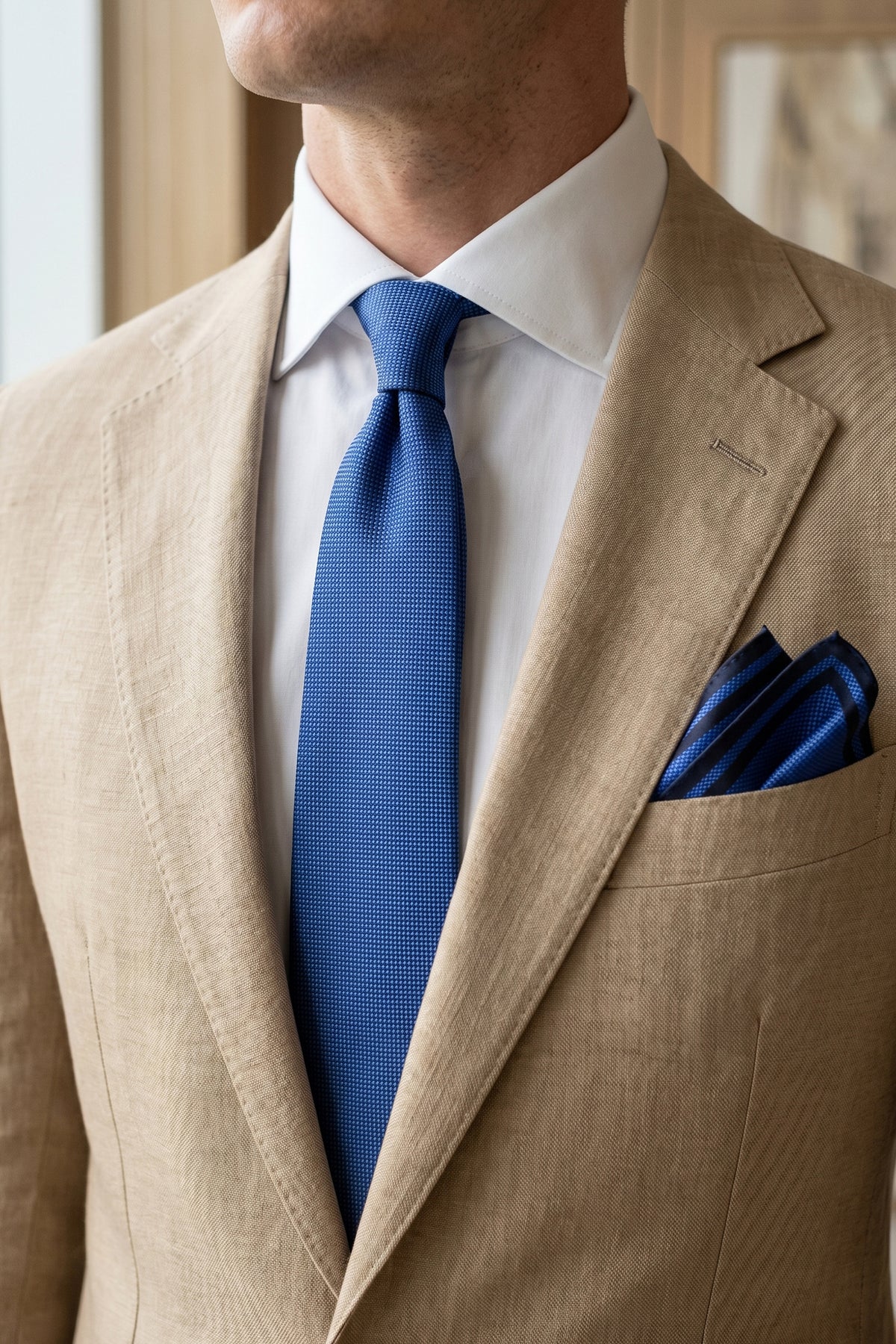 Dark Blue Structured Tie Set - Solid Color