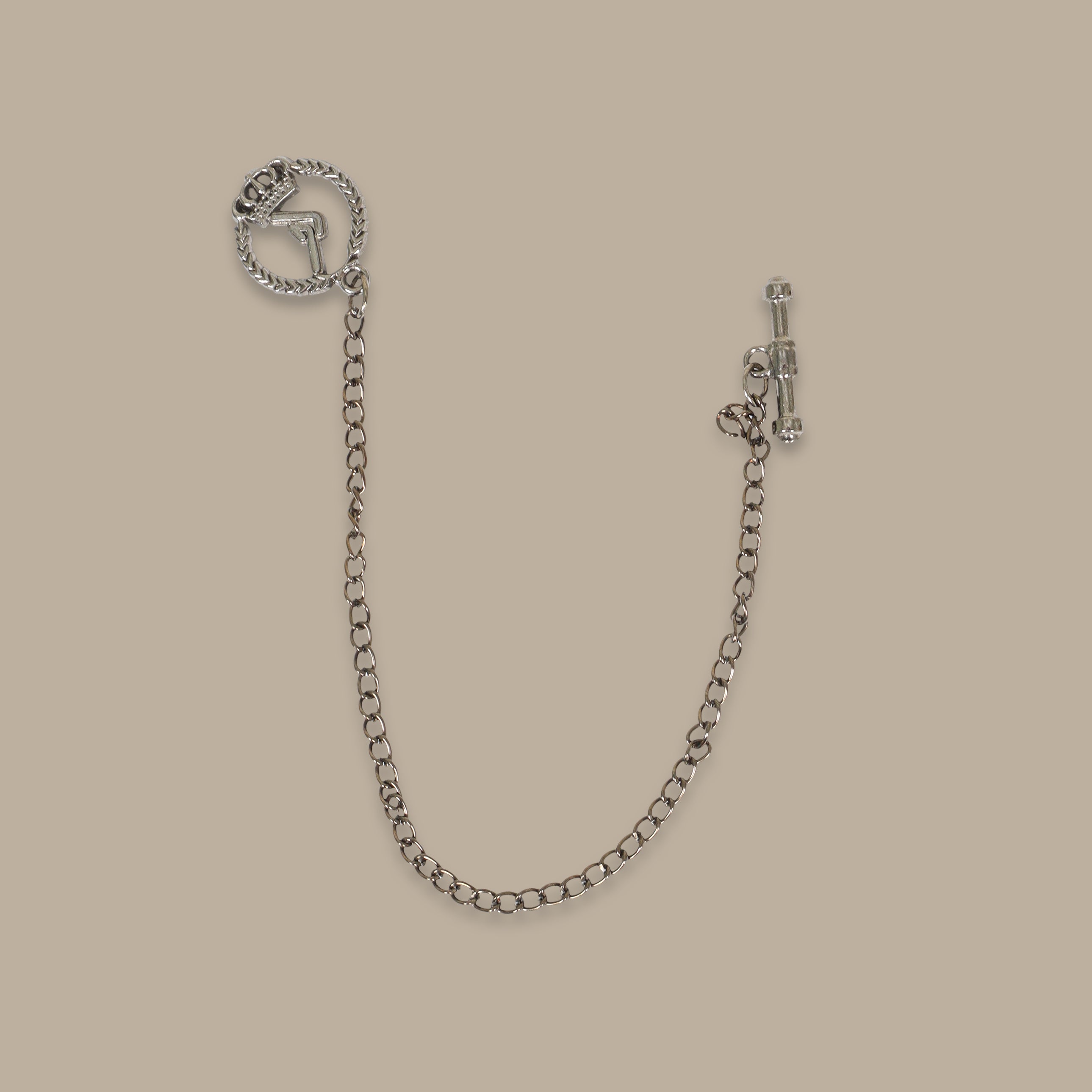 Pin Chain Crown Circle Brooch