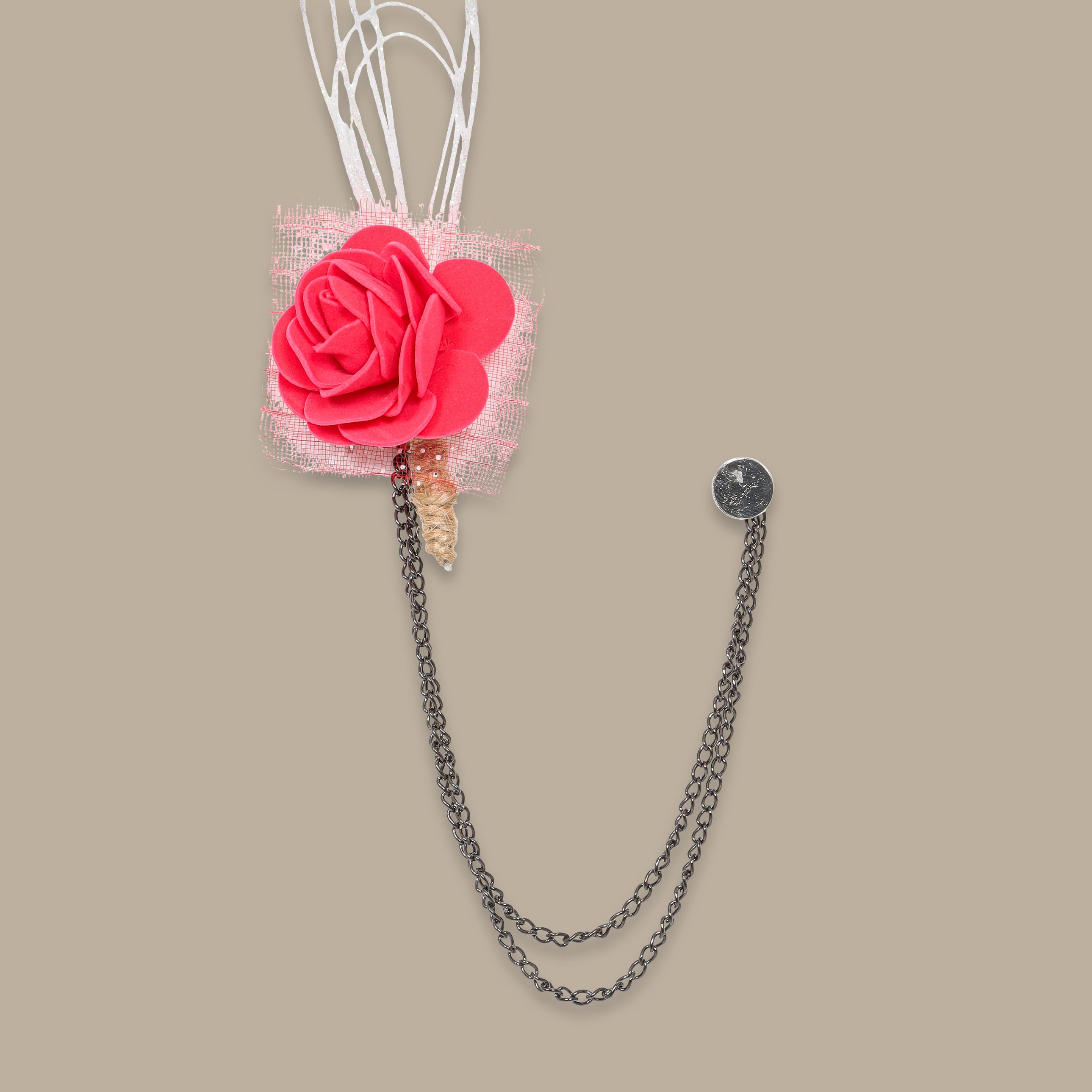Big Flower Coral Double Chain Pin