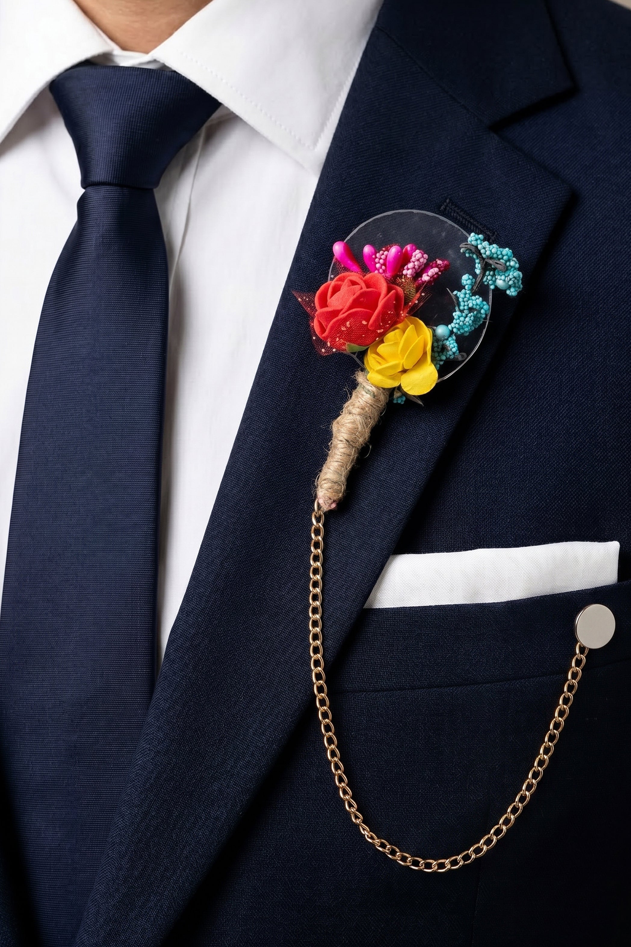 Yellow Chain Pin with Orange Flowers