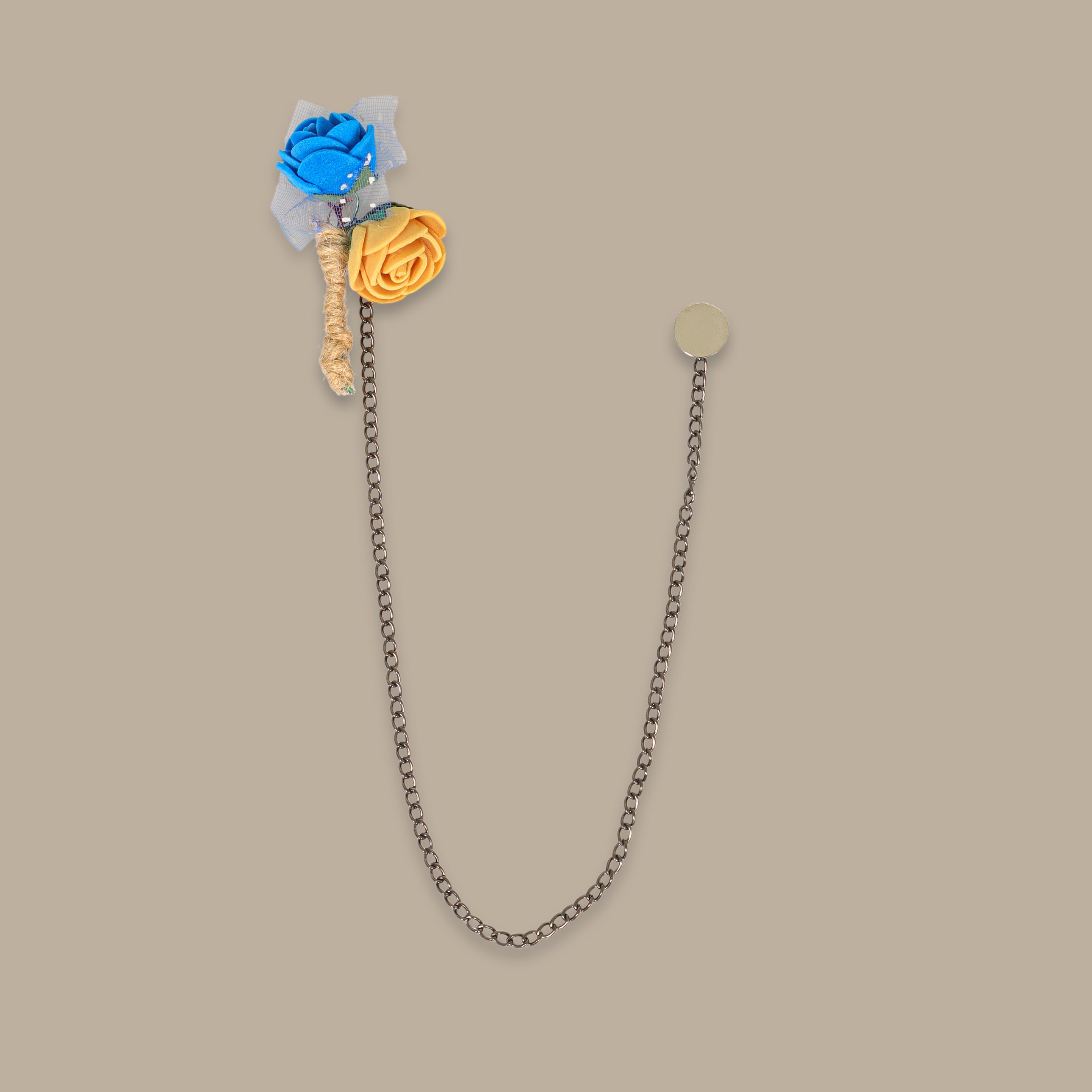 Beige & Blue Double Flower Chain Pin