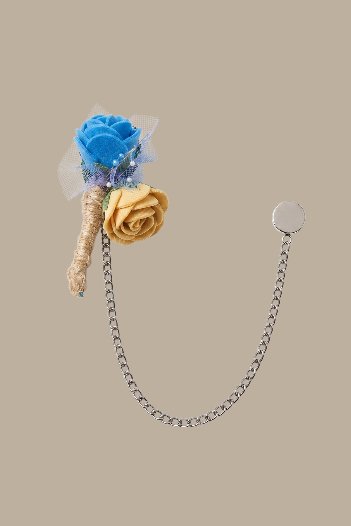 Beige & Blue Double Flower Chain Pin