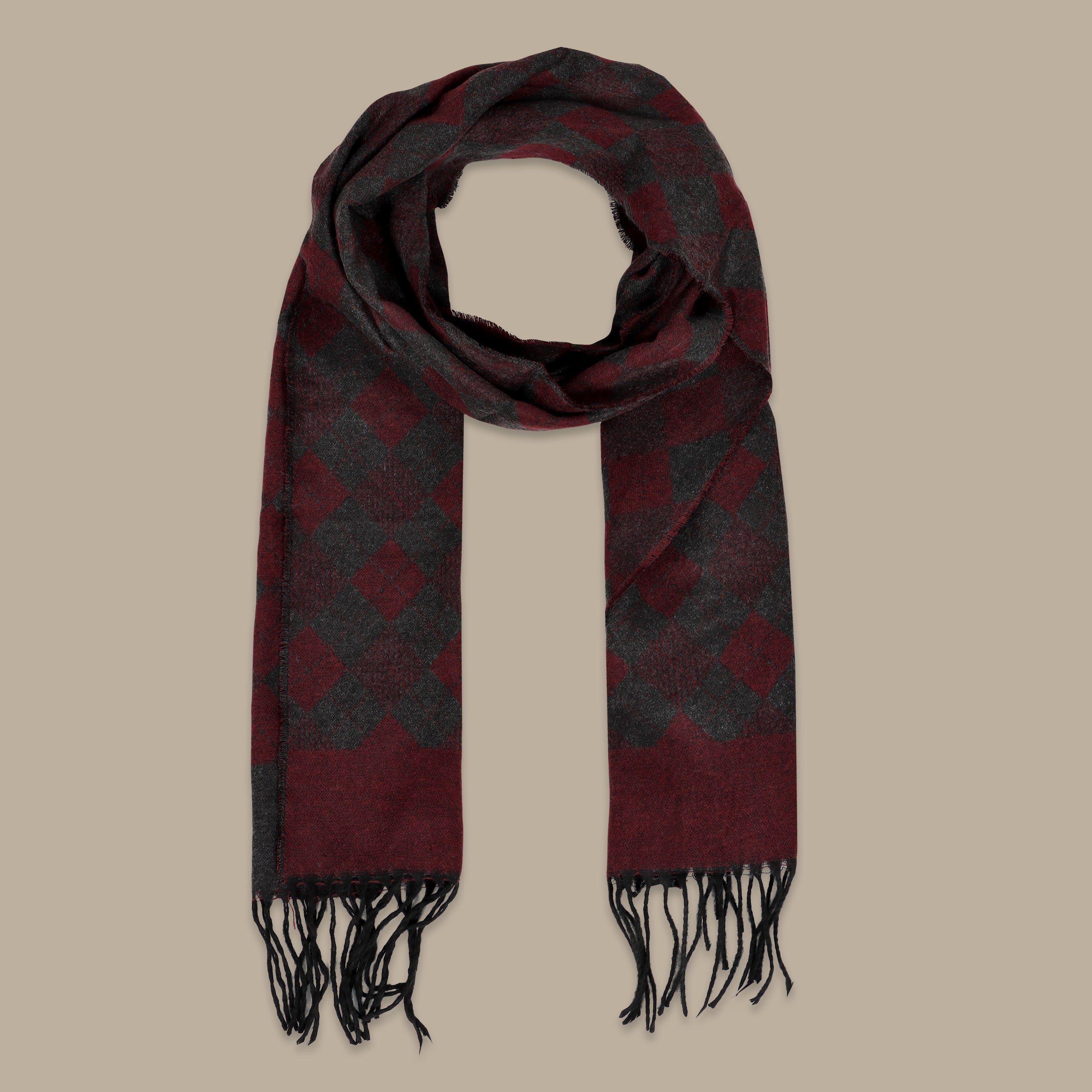 Burgundy Scarf with Printed Diamond Shape
