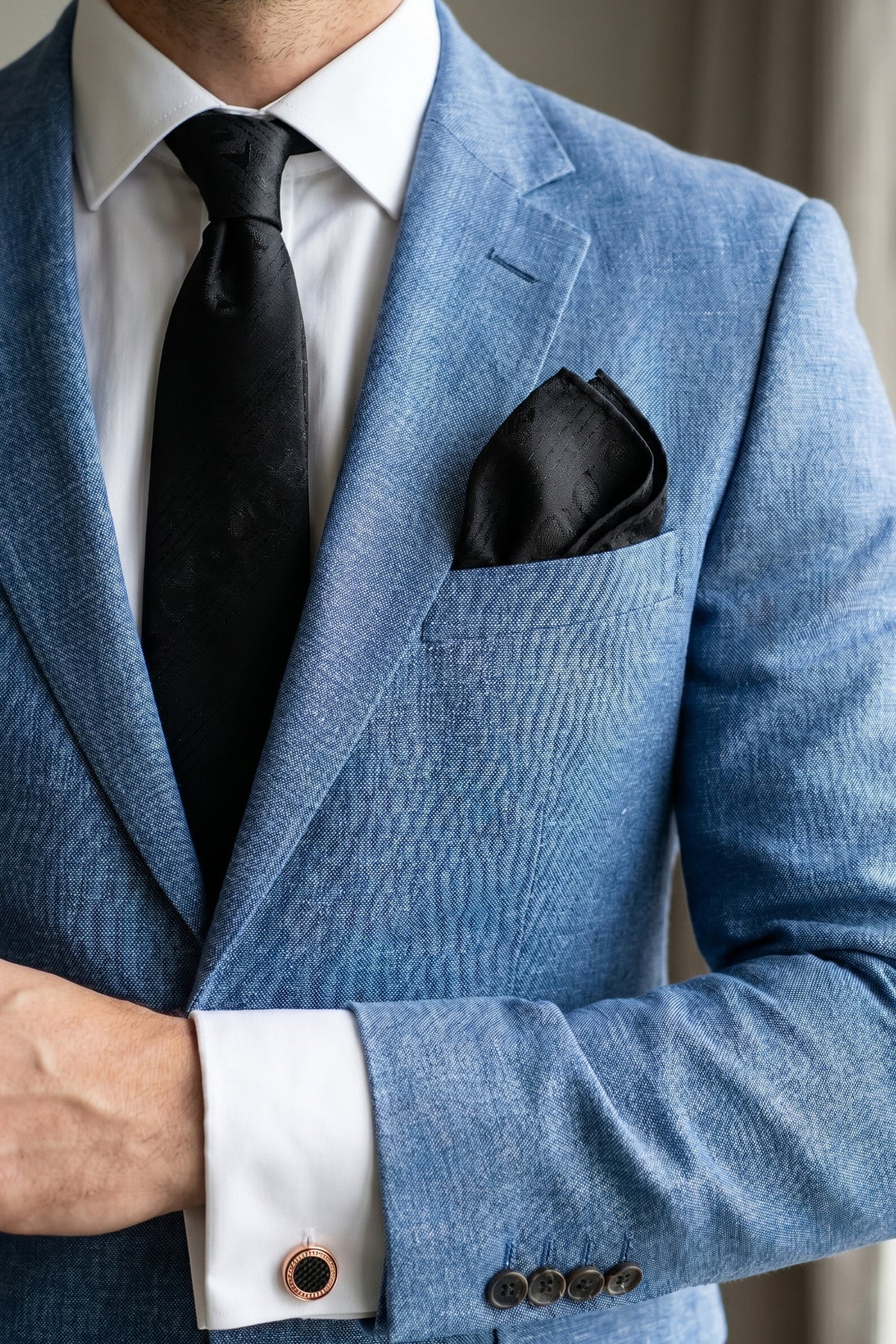 Black Striped Tie Set - 3 Pieces