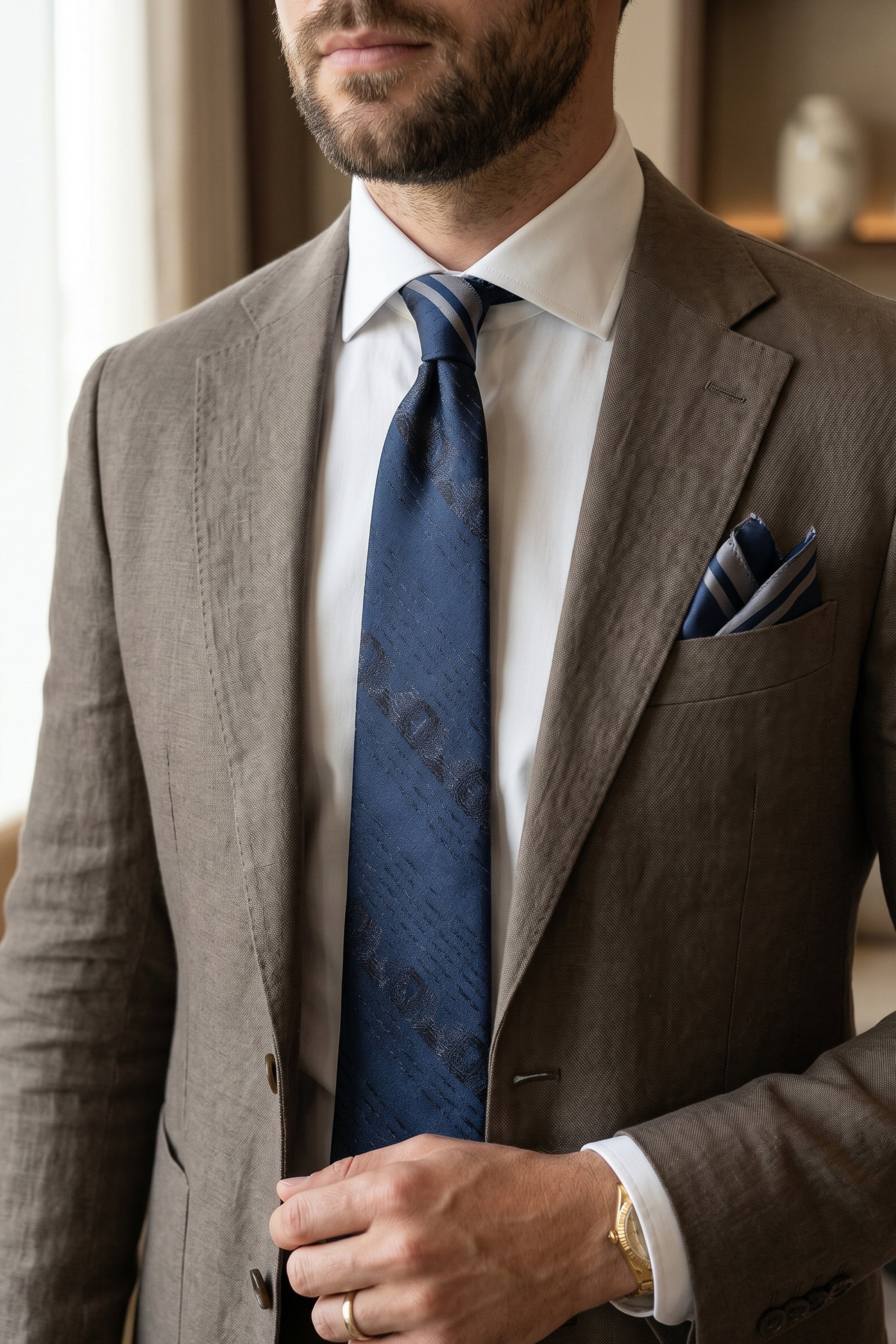 Navy Tie Set - 2-Piece with Dark Navy Stripes
