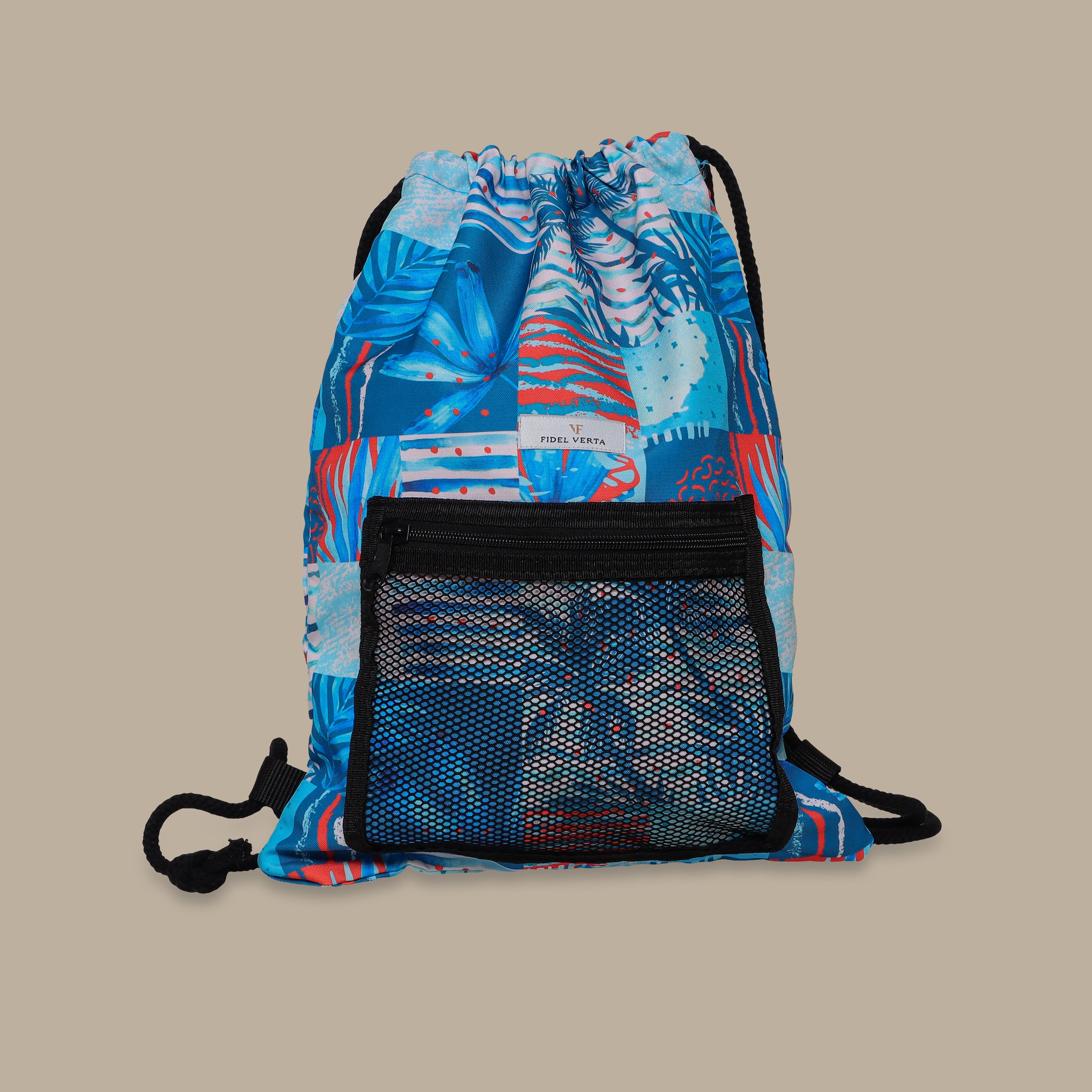 Turquoise Beach Bag with Palm Tree Print