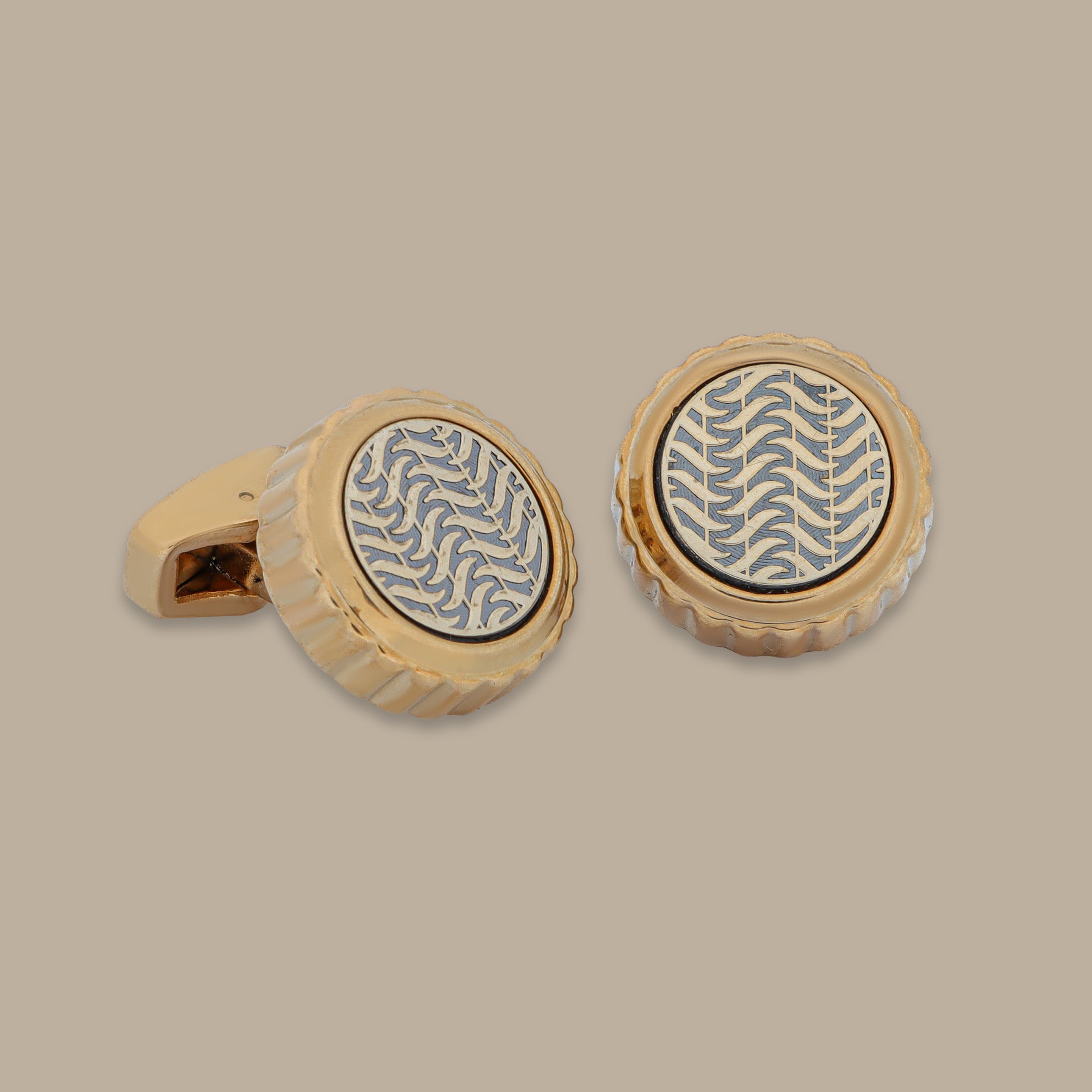 Gold Wave Round Cufflinks
