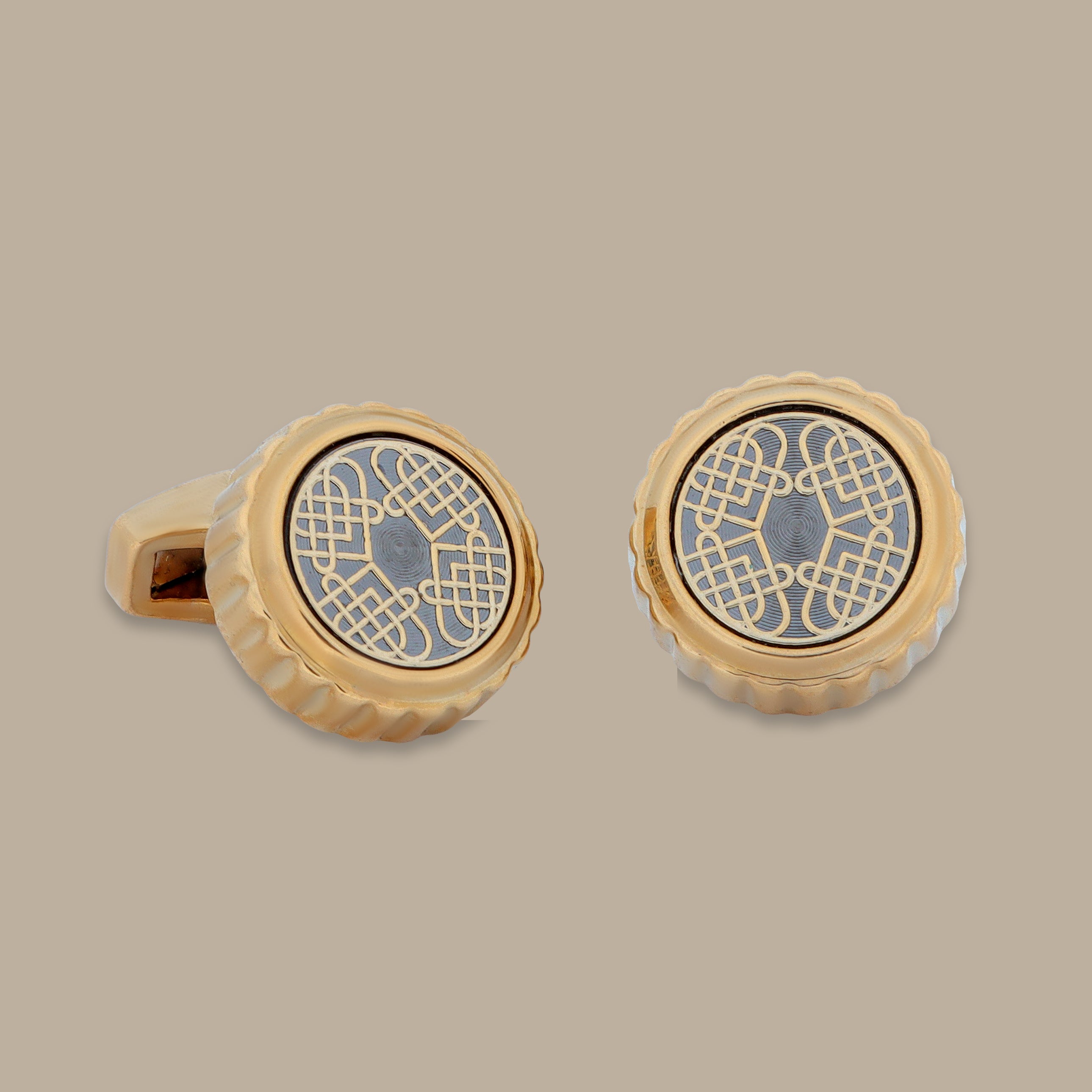 Gold Net Round Cufflinks