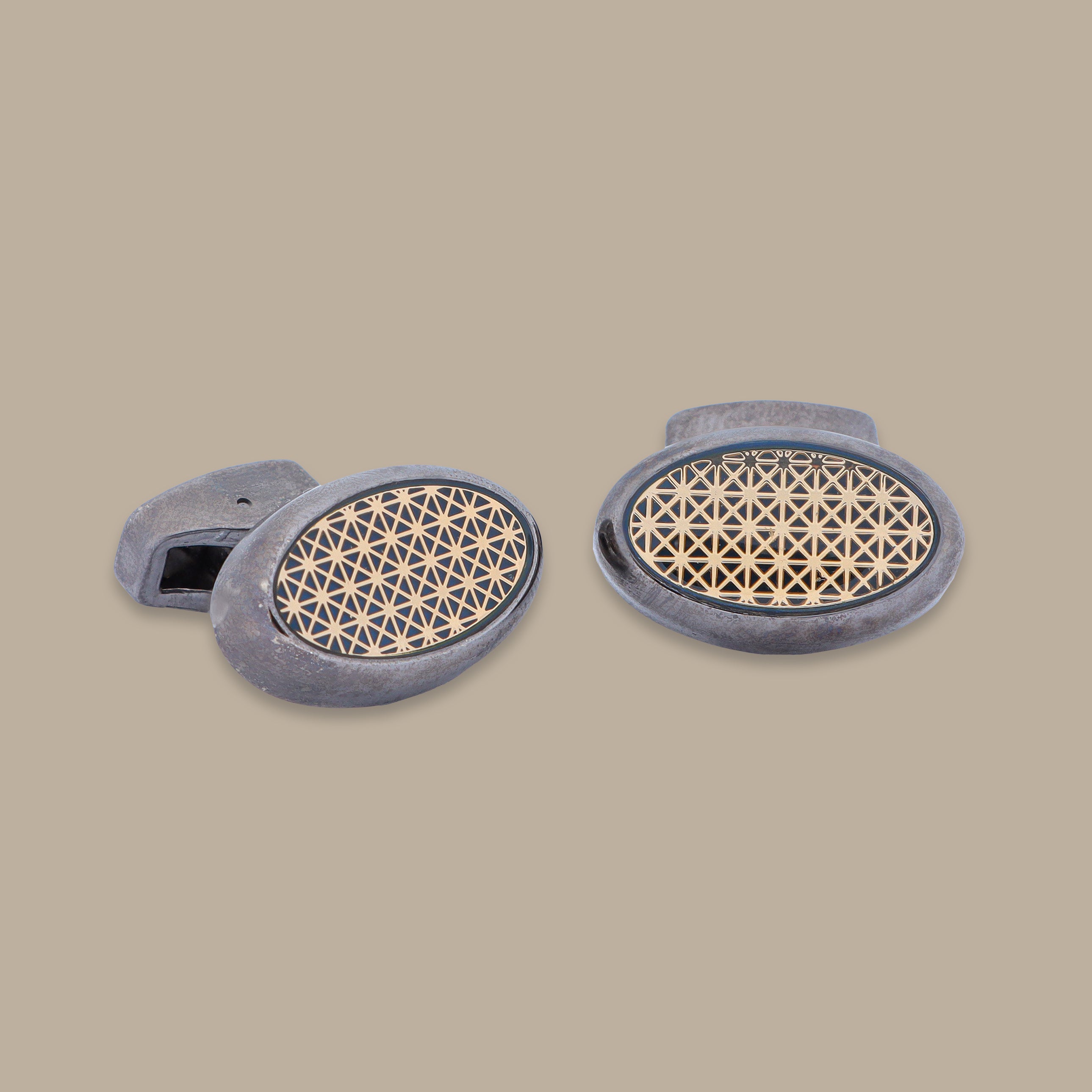 Dark Grey Net Oval Cufflinks