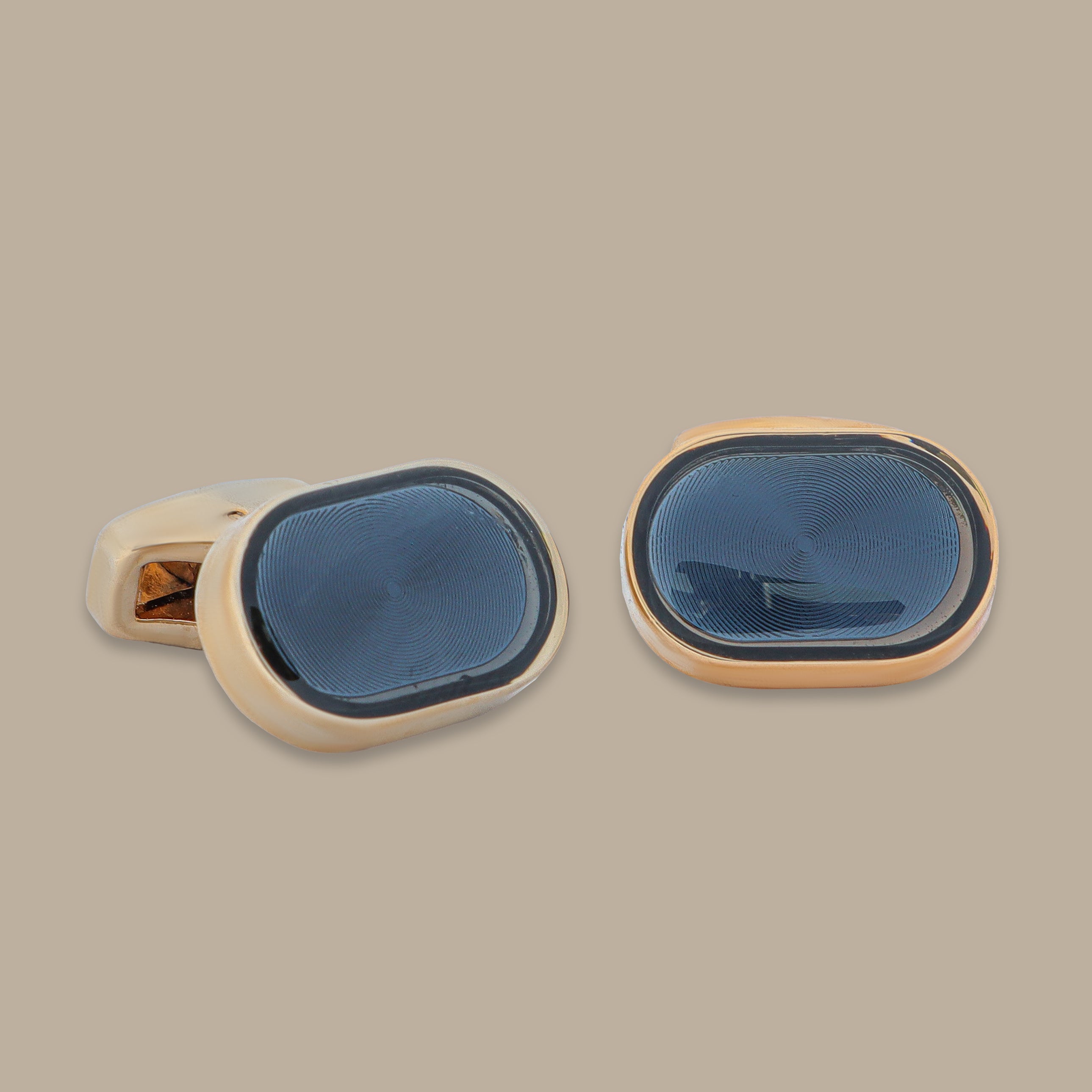 Blue Wide Oval Cufflinks in Gold