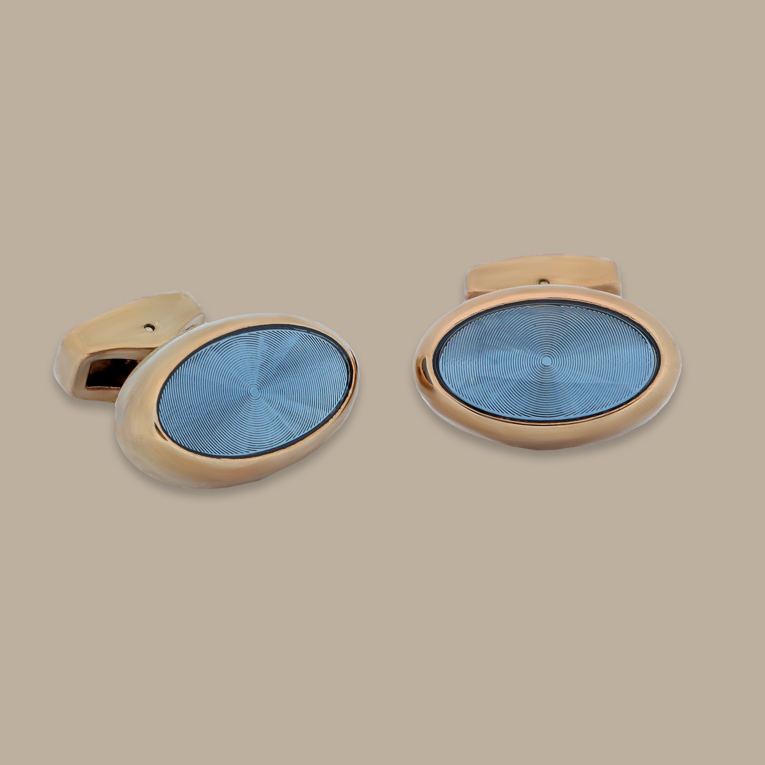 Gold Oval Cufflinks with Blue Stone