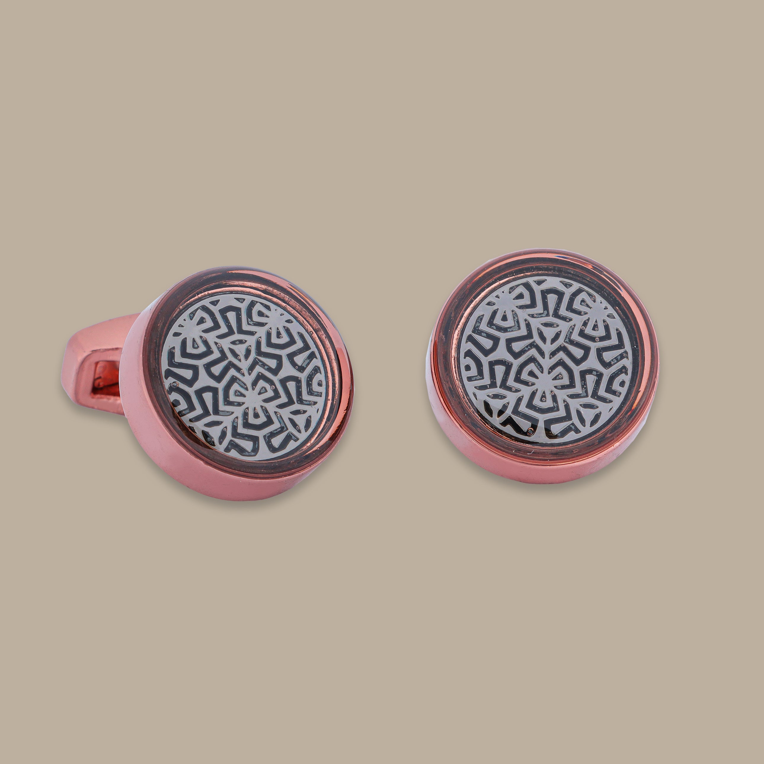 Rose Gold Clover Round Cufflinks