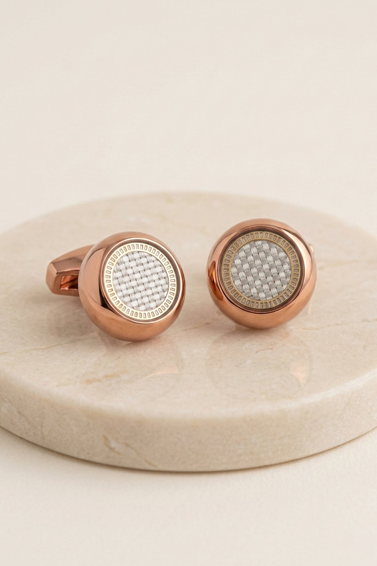 Crystal Round Rose Gold Cufflinks