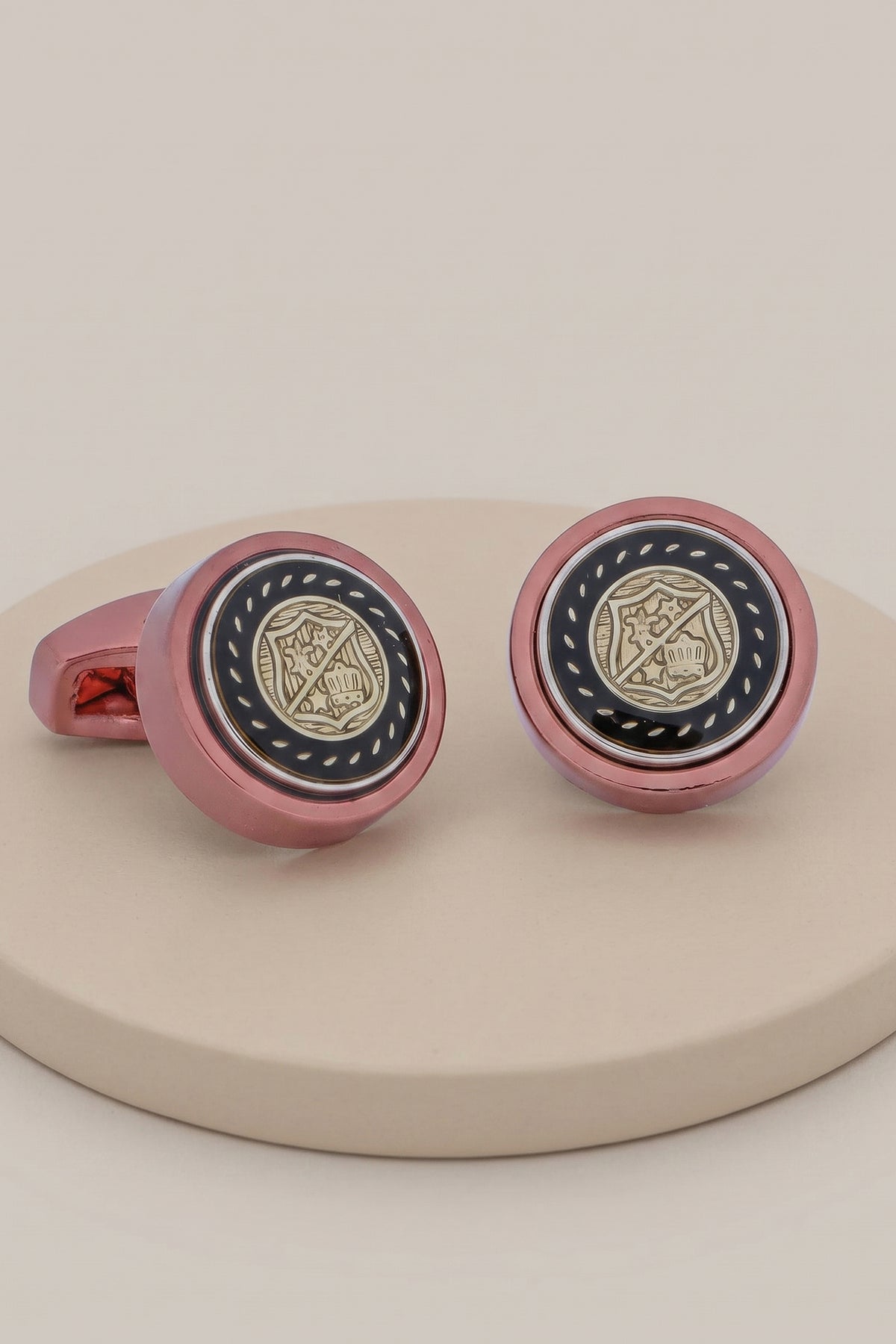 Gold Patch Round Cufflinks in Rose Gold