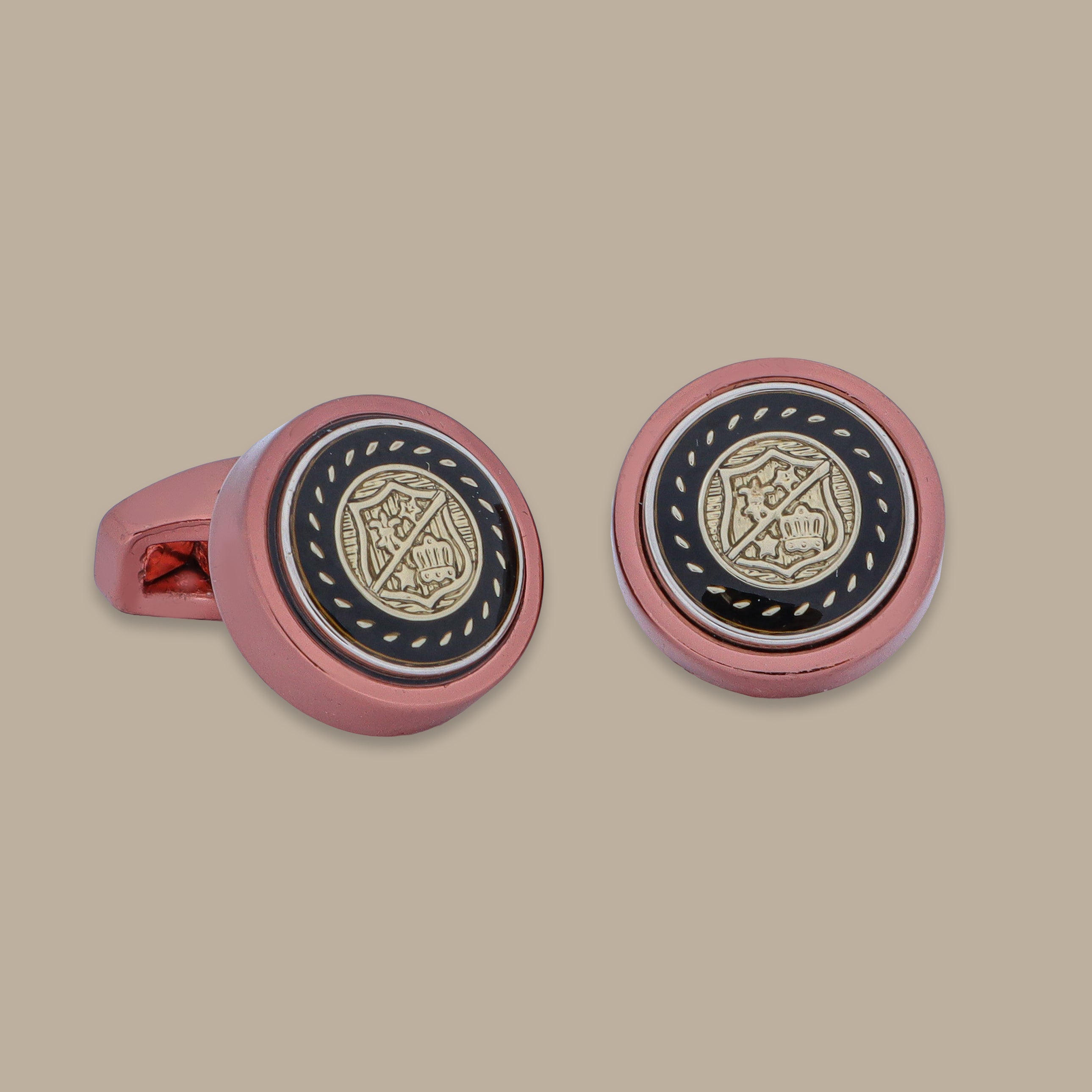 Gold Patch Round Cufflinks in Rose Gold