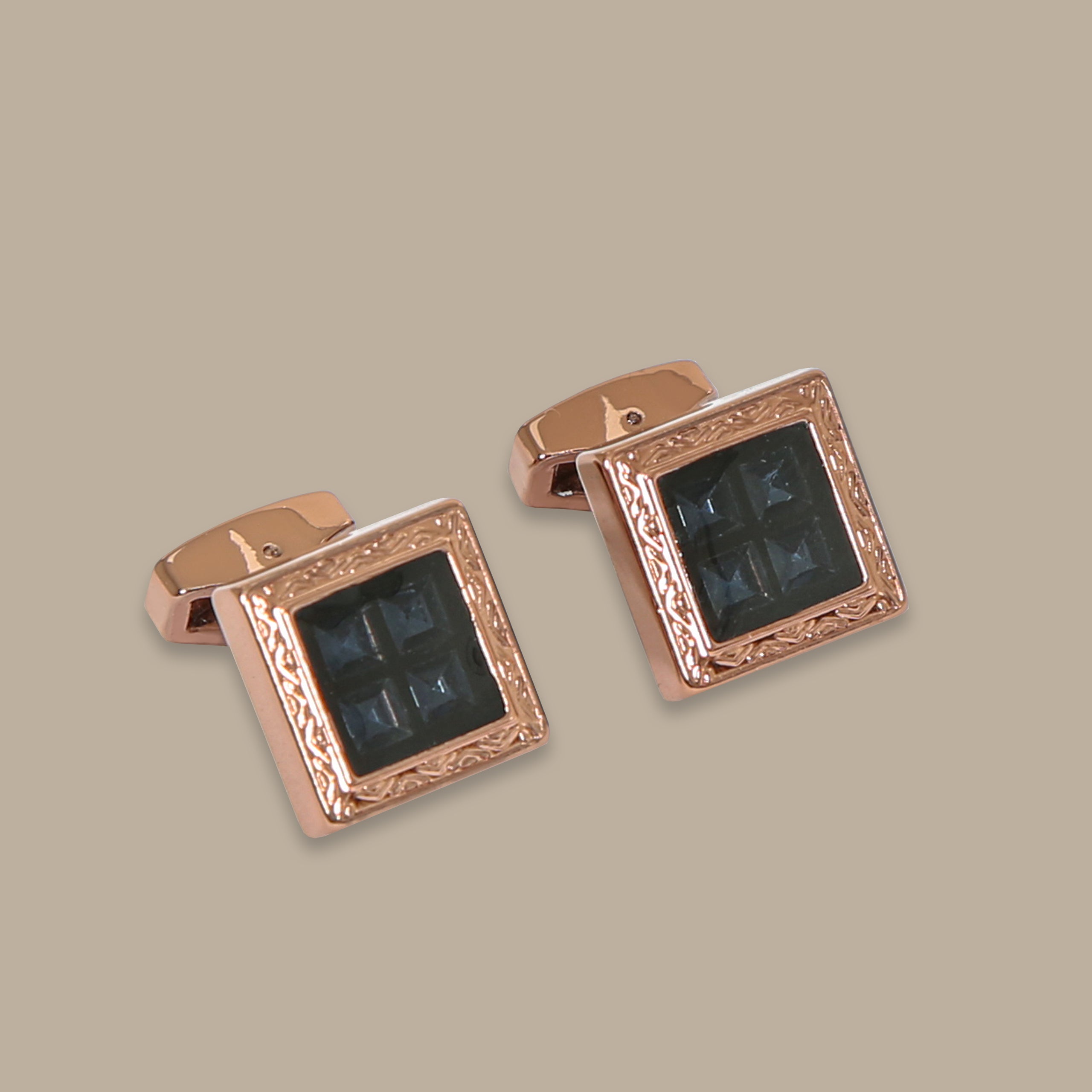 Rose Gold Square Cufflinks with Navy Stone