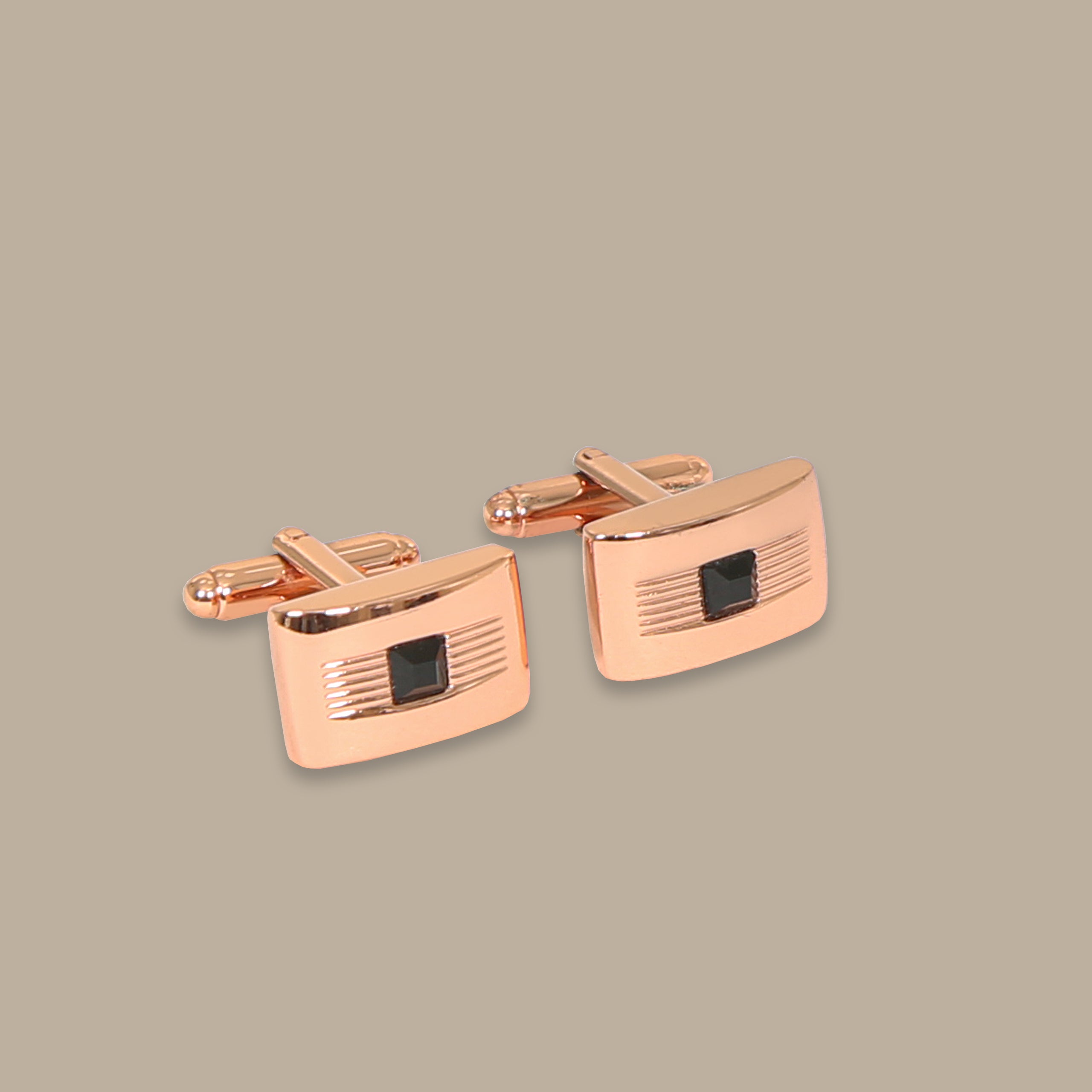 Rose Gold Rectangle Cufflinks with Black Stone