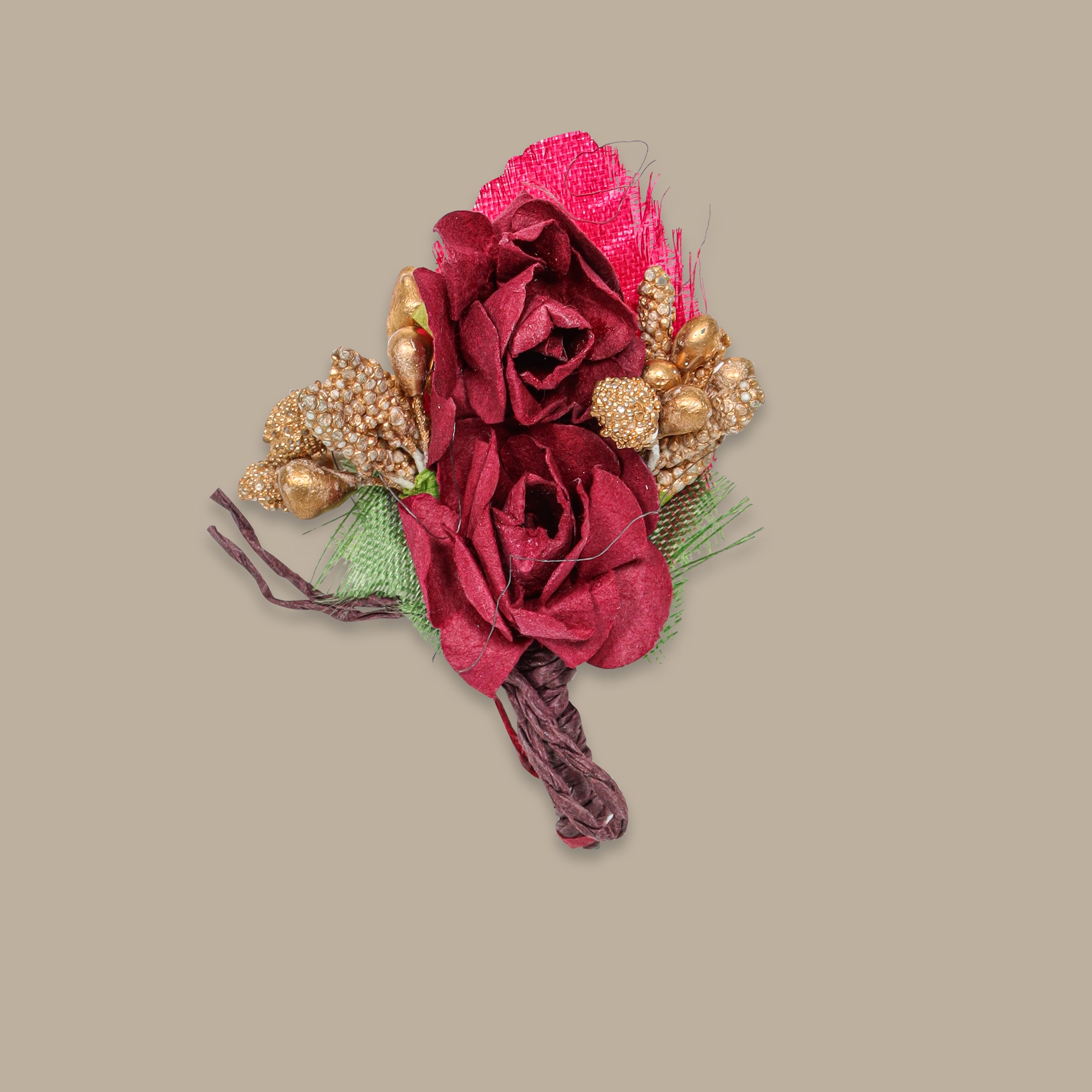 Gold and Burgundy Double Flower Pin