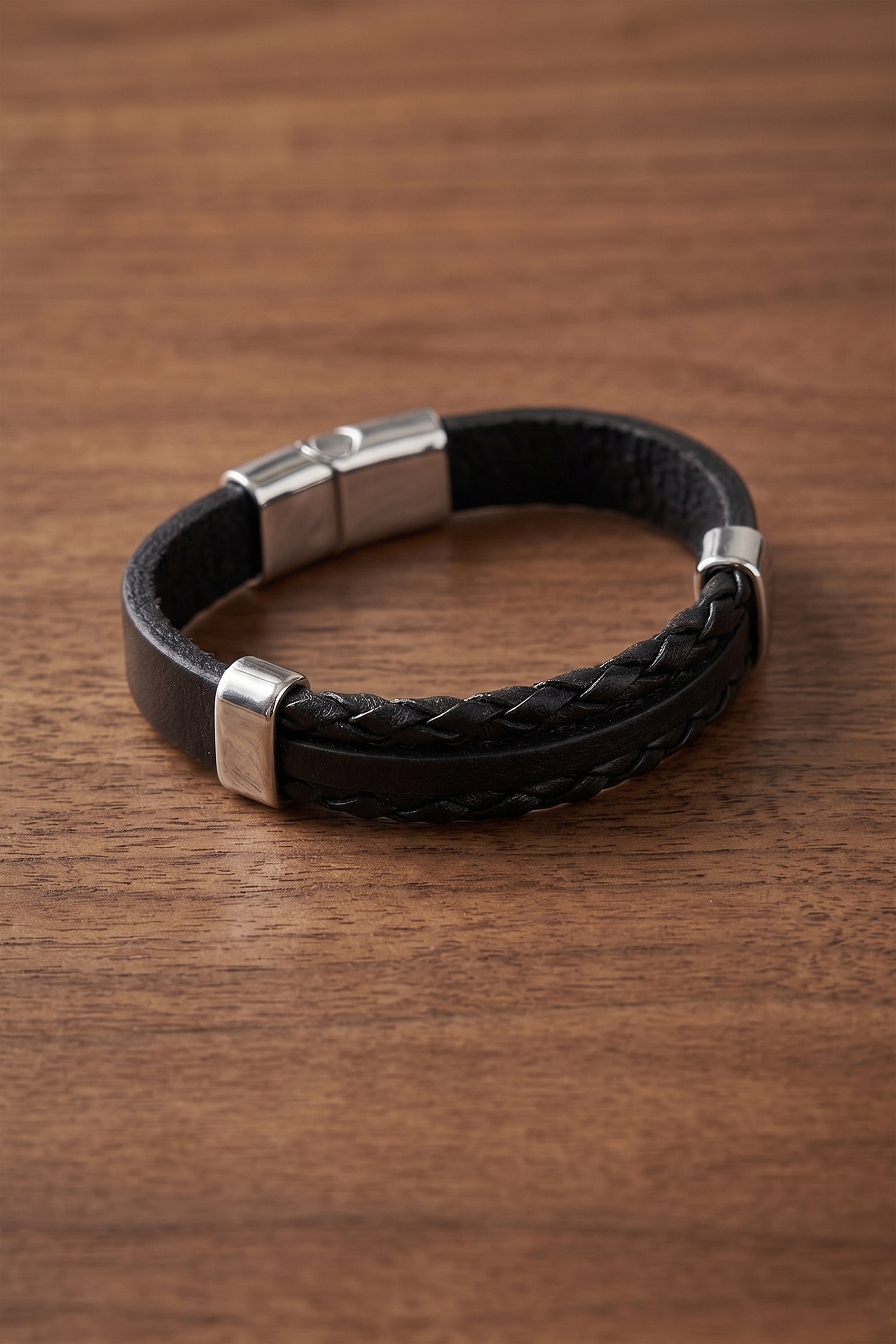 Black Leather Bracelet – Single Layer