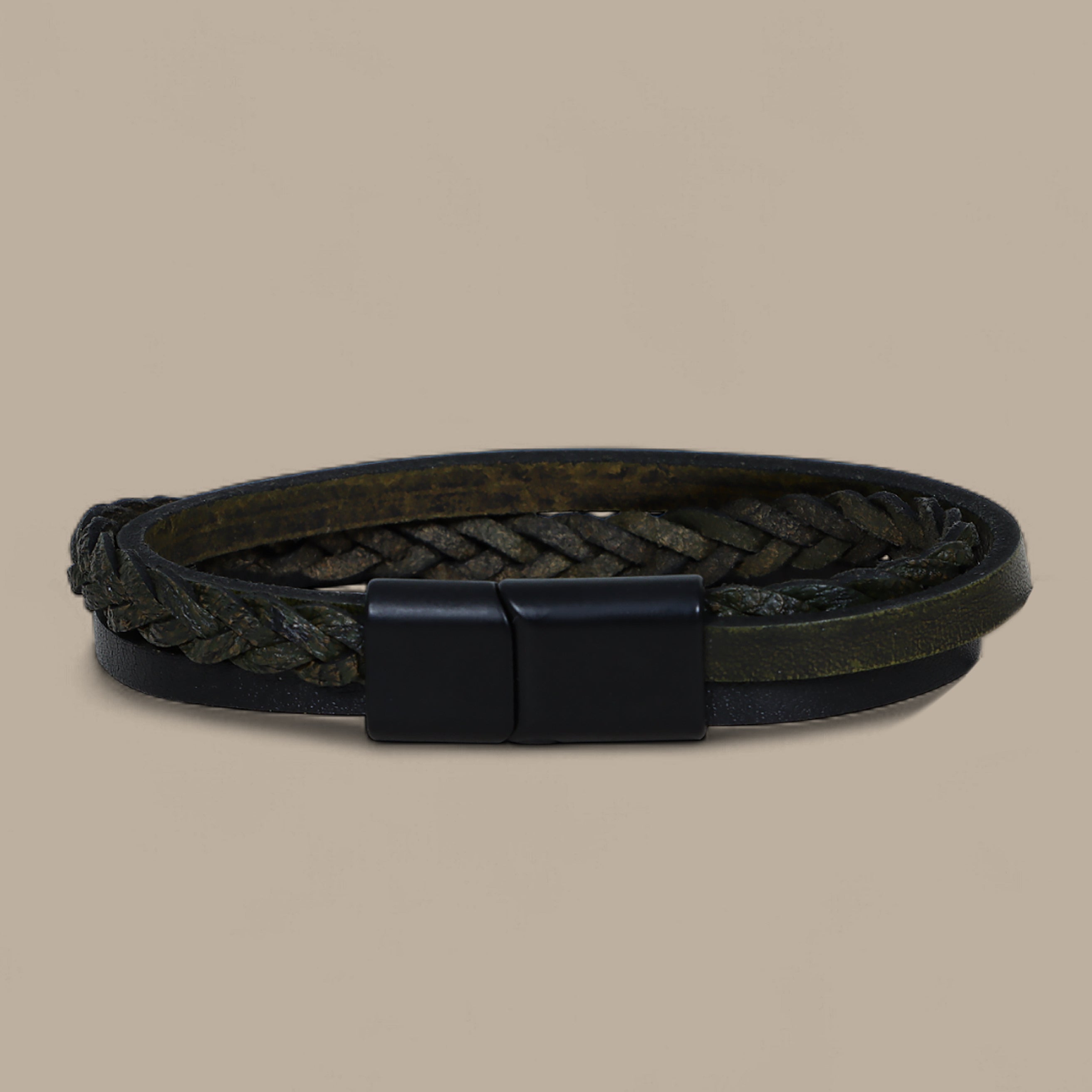 Khaki Two-Layer Leather Bracelet