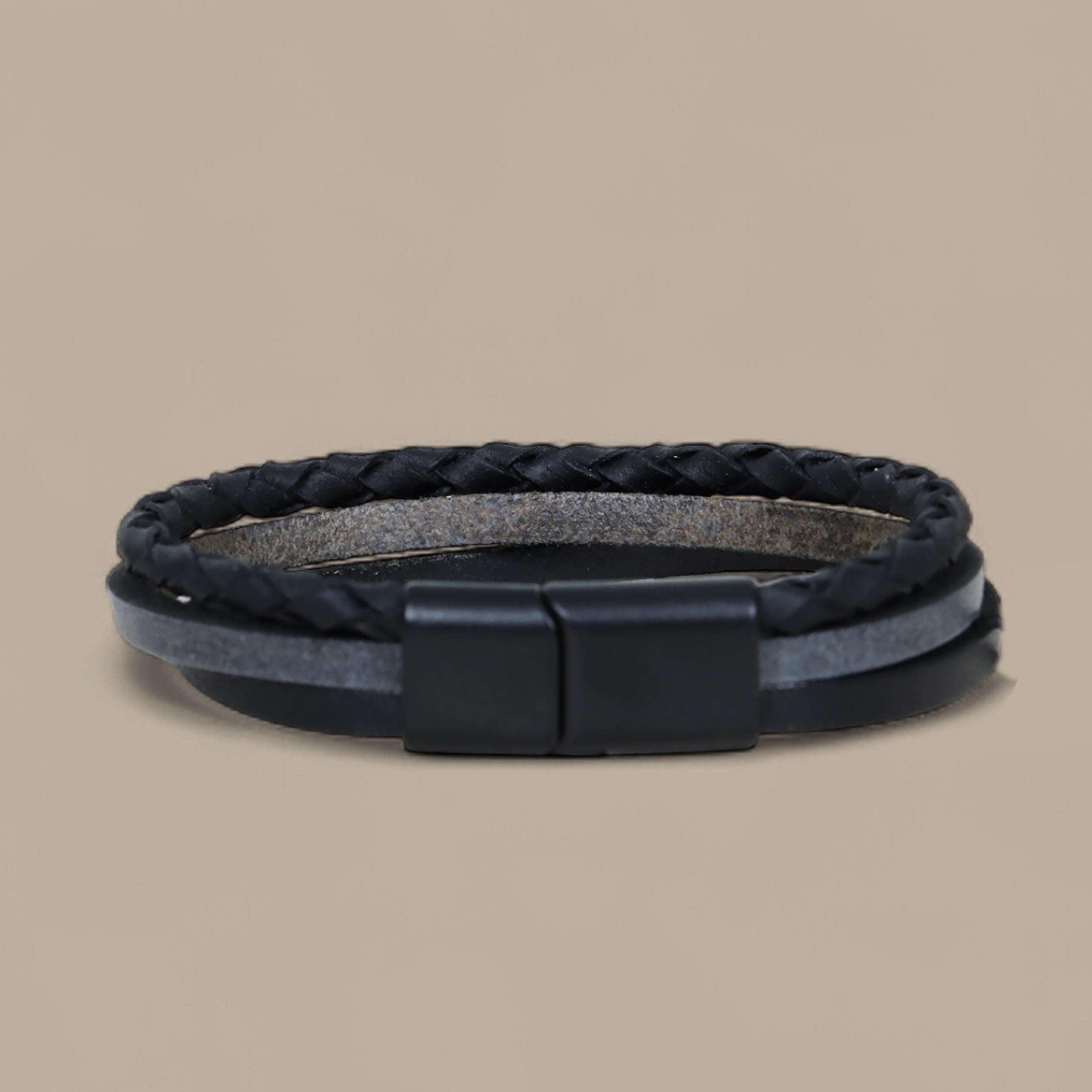 Grey Three-Layer Leather Bracelet