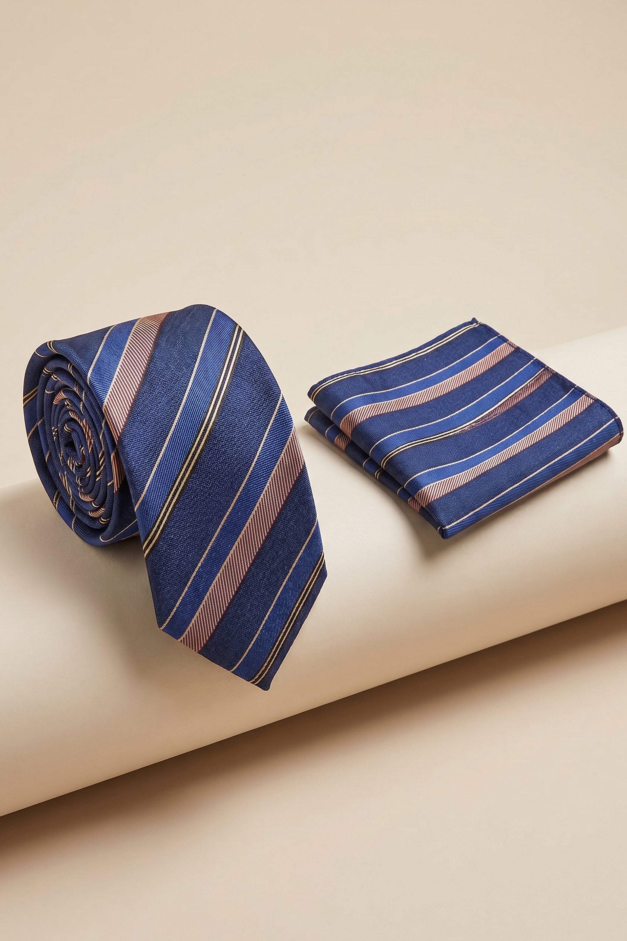 Navy Slim Tie with Gold Repp Stripes – 2-Piece Set