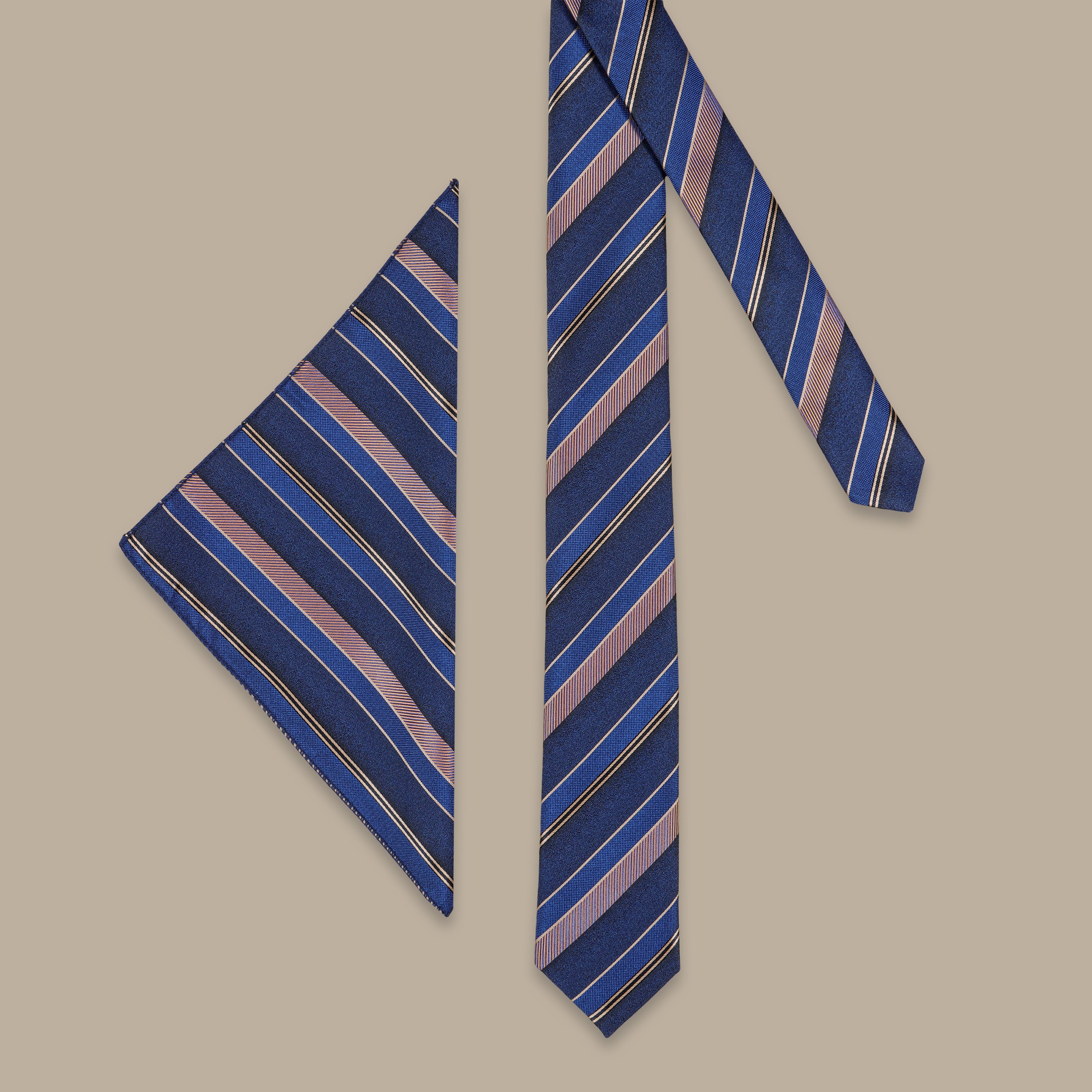 Navy Slim Tie with Gold Repp Stripes – 2-Piece Set