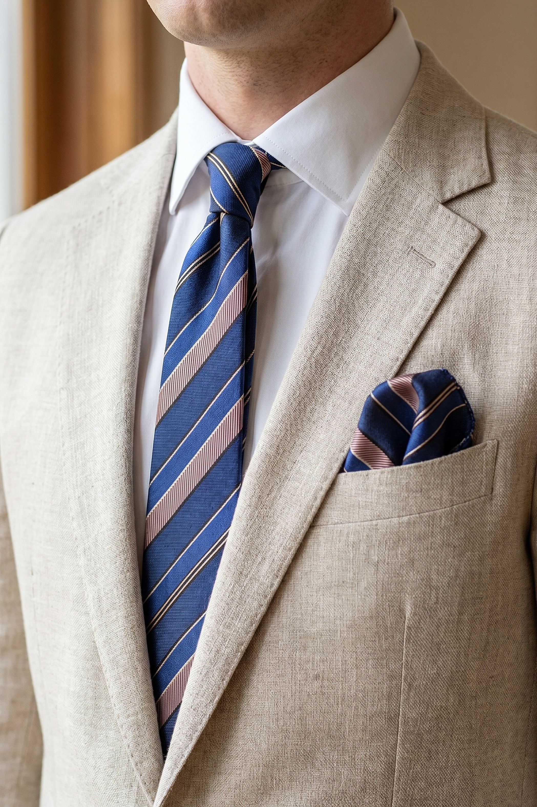 Navy Slim Tie with Gold Repp Stripes – 2-Piece Set