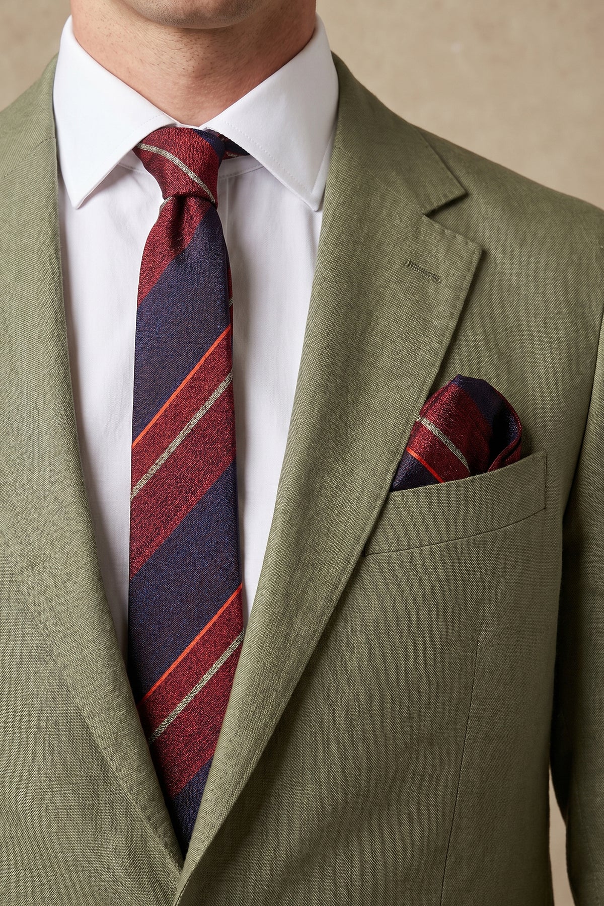 Navy Slim Tie with Orange Repp Stripes – 2-Piece Set