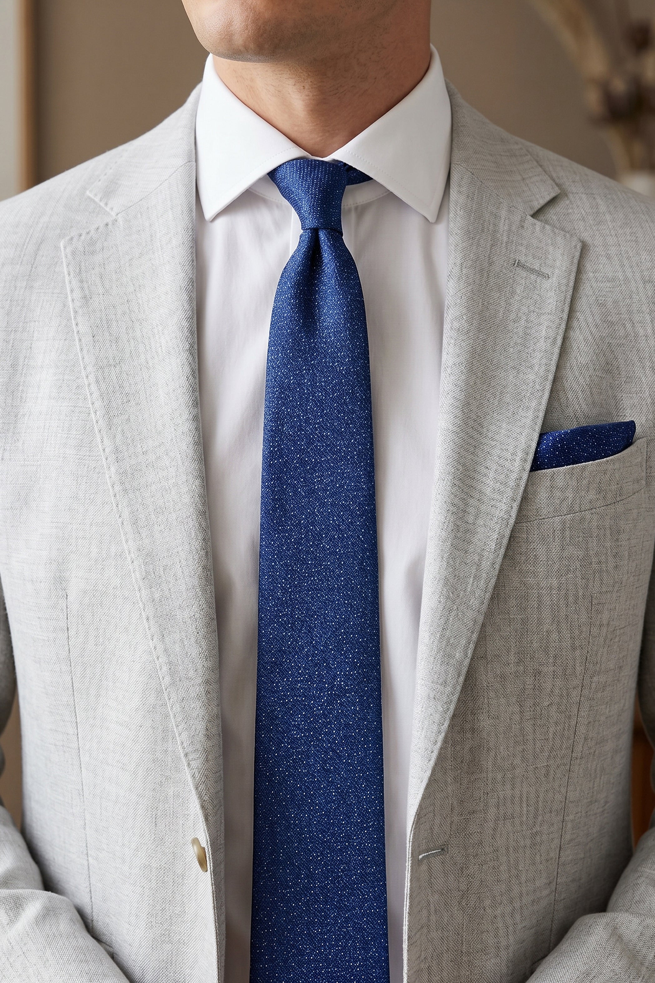 Navy Slim Tie with Light Blue Mons Pattern – 2-Piece Set
