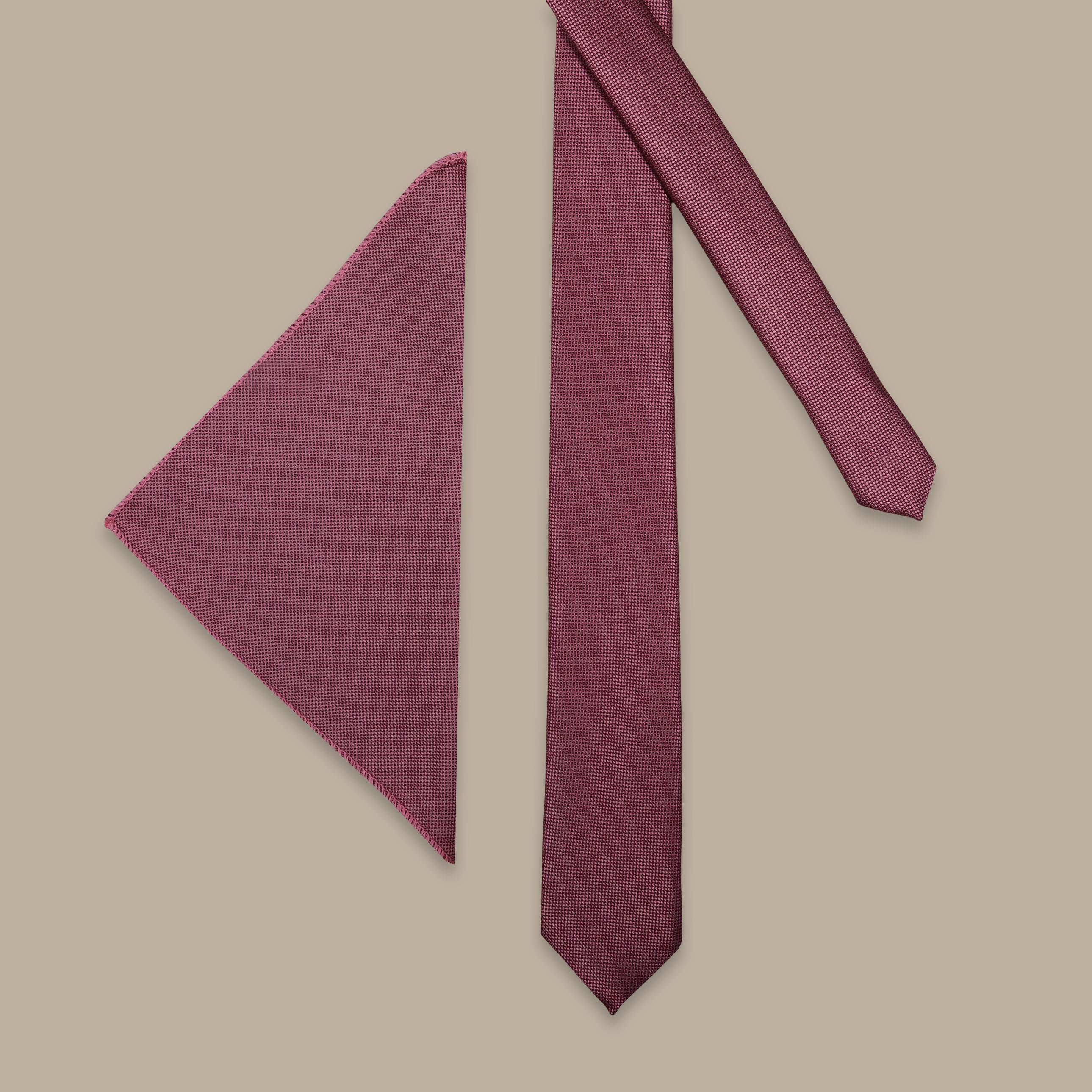 Dark Pink Slim Piquet Tie – 2-Piece Set