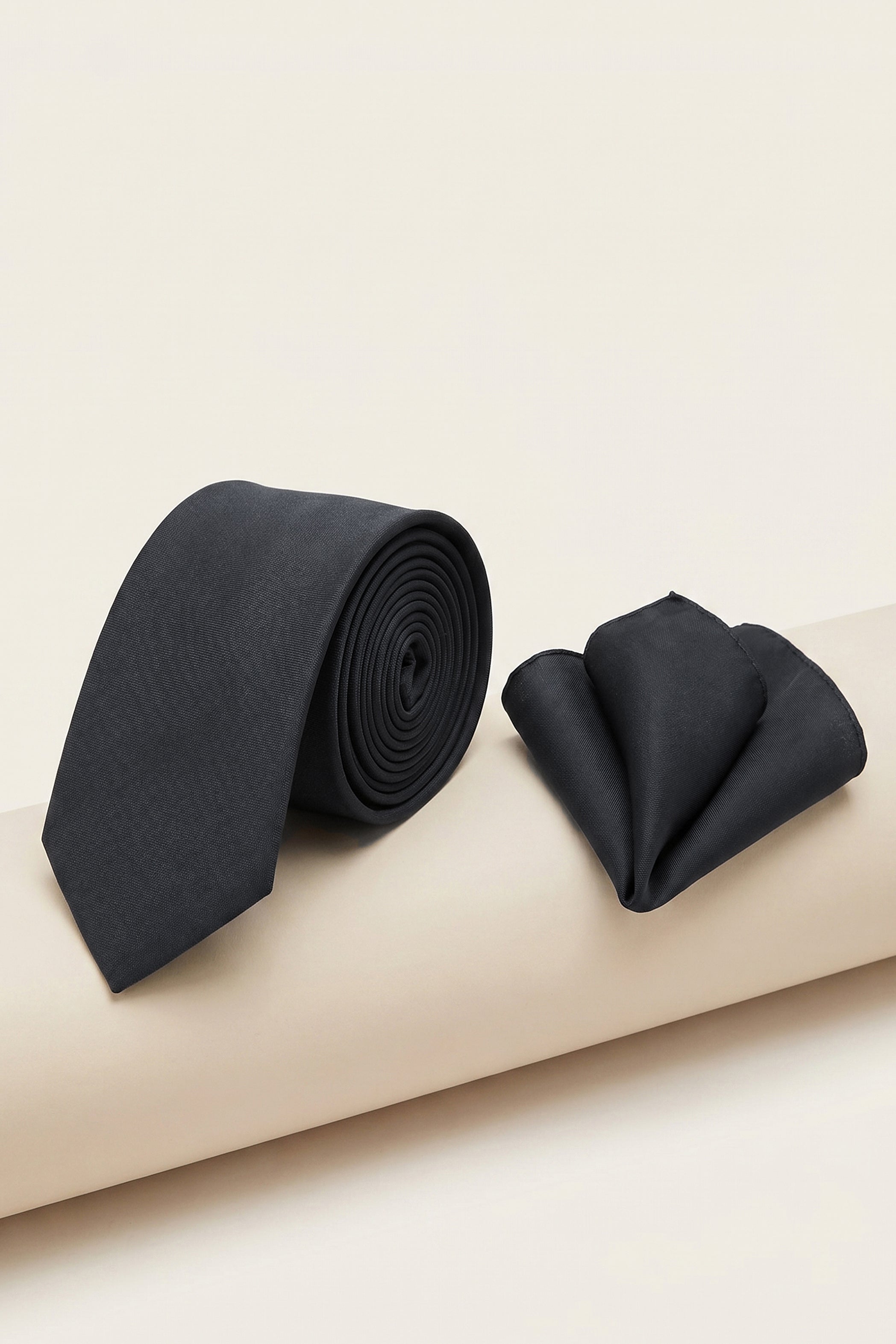 2pcs Satin Slim Tie Black