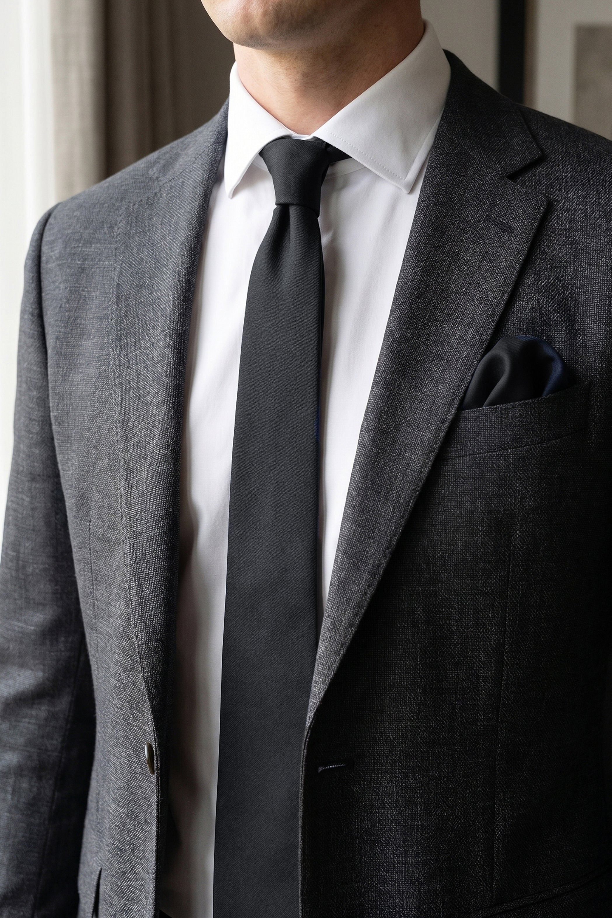 2pcs Satin Slim Tie Black
