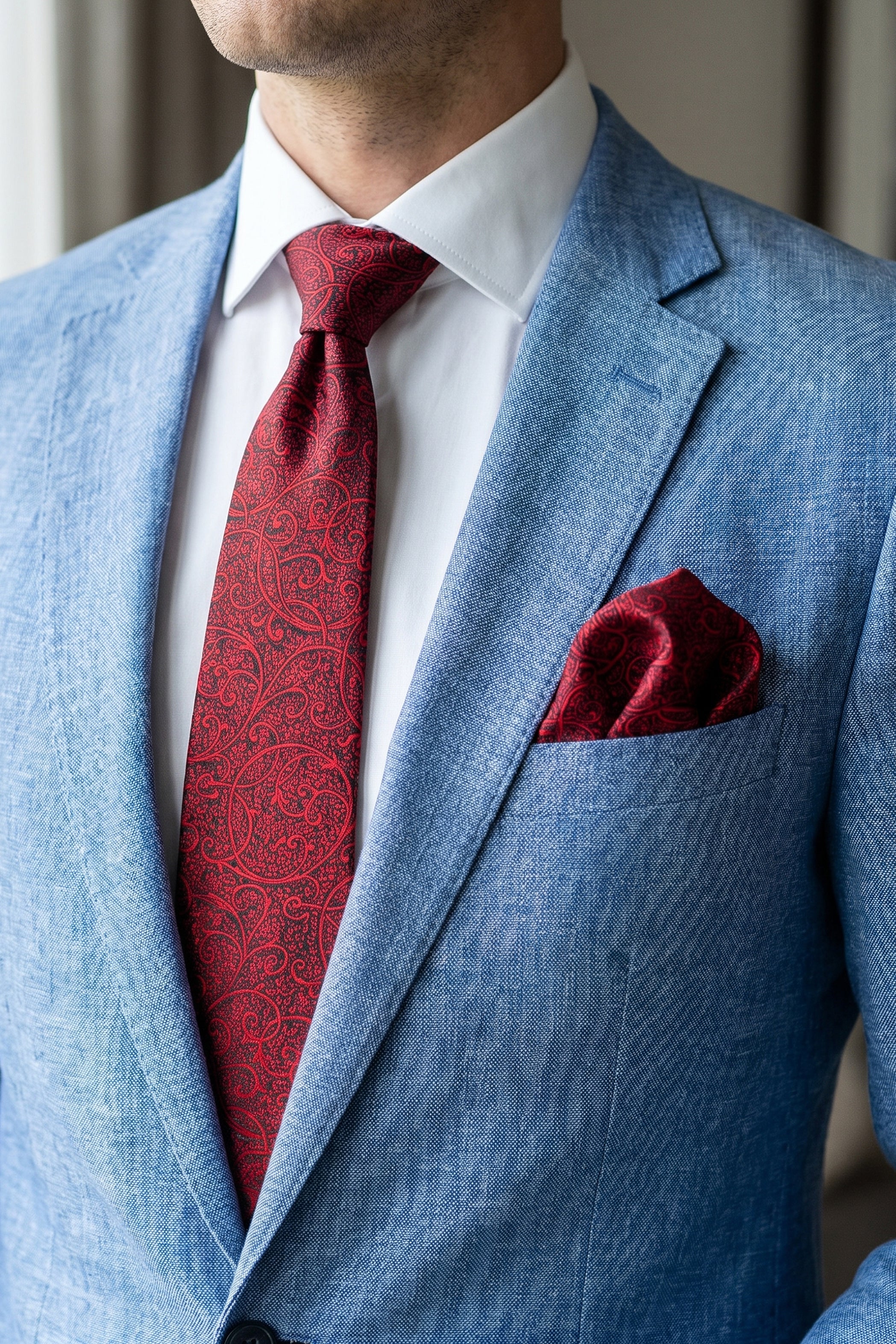 Red Slim Tie with Cashmere Pattern – 2-Piece Set