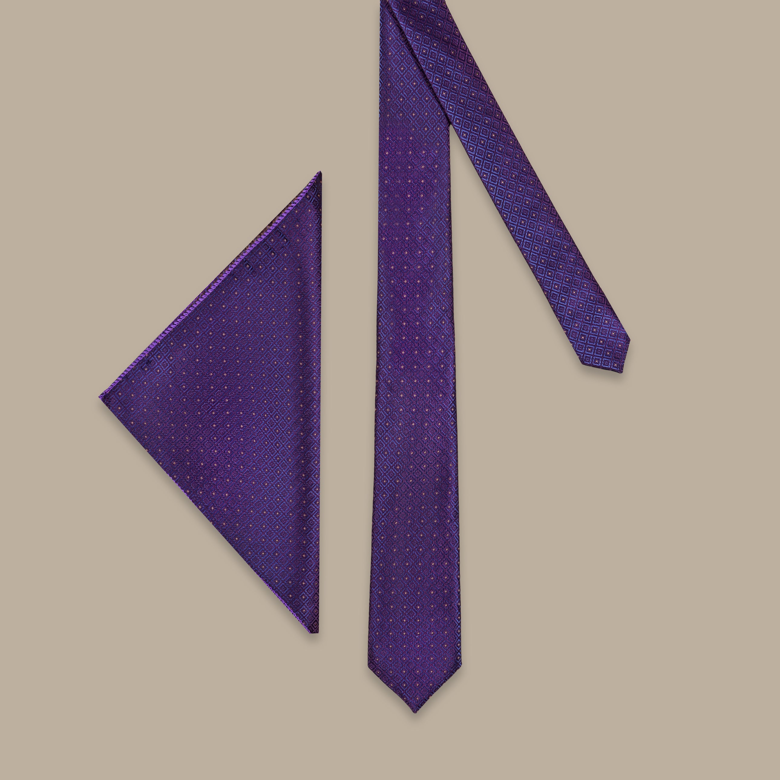 Violet Slim Tie with Diamond Pattern – 2-Piece Set