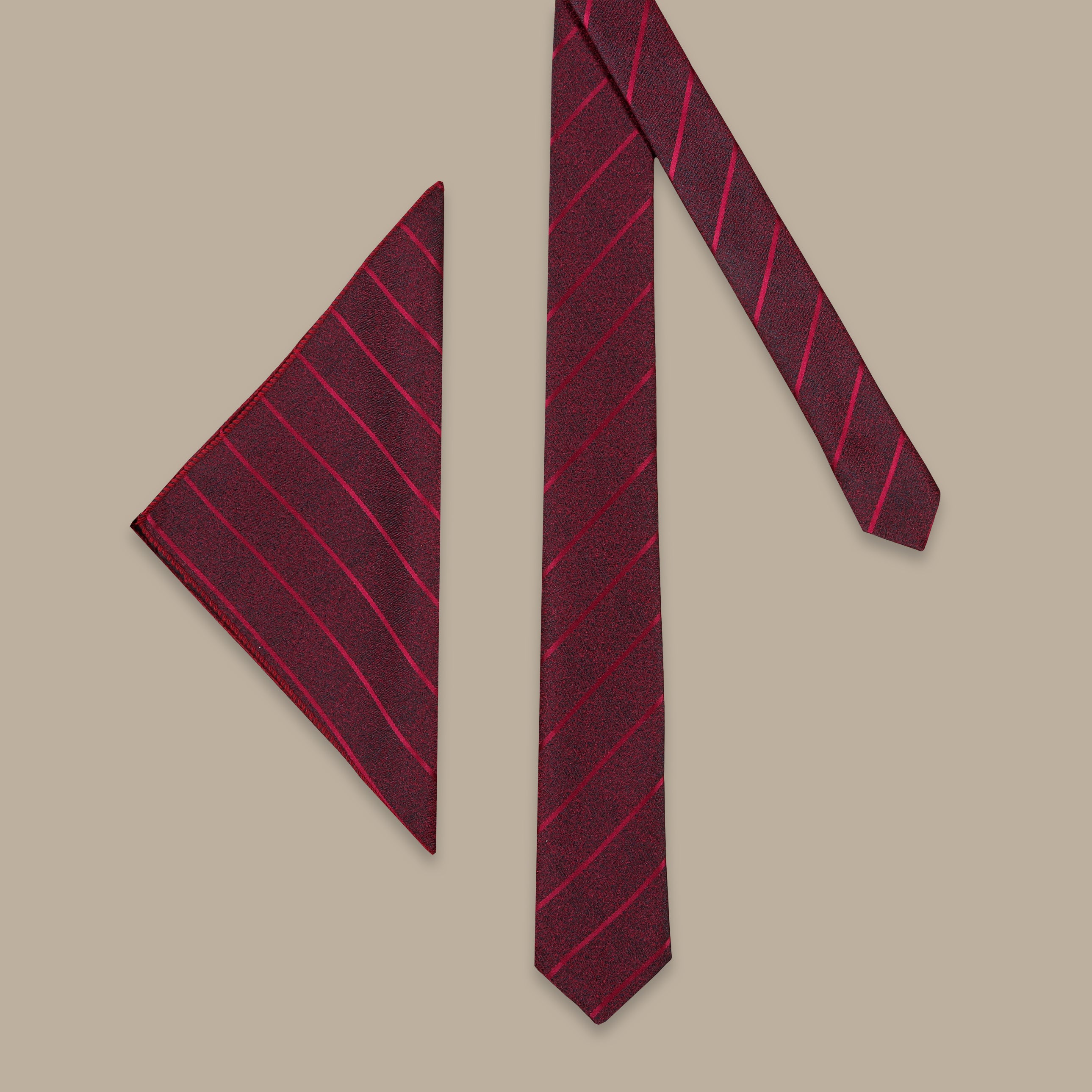 Burgundy Slim Tie with Repp Stripes – 2-Piece Set