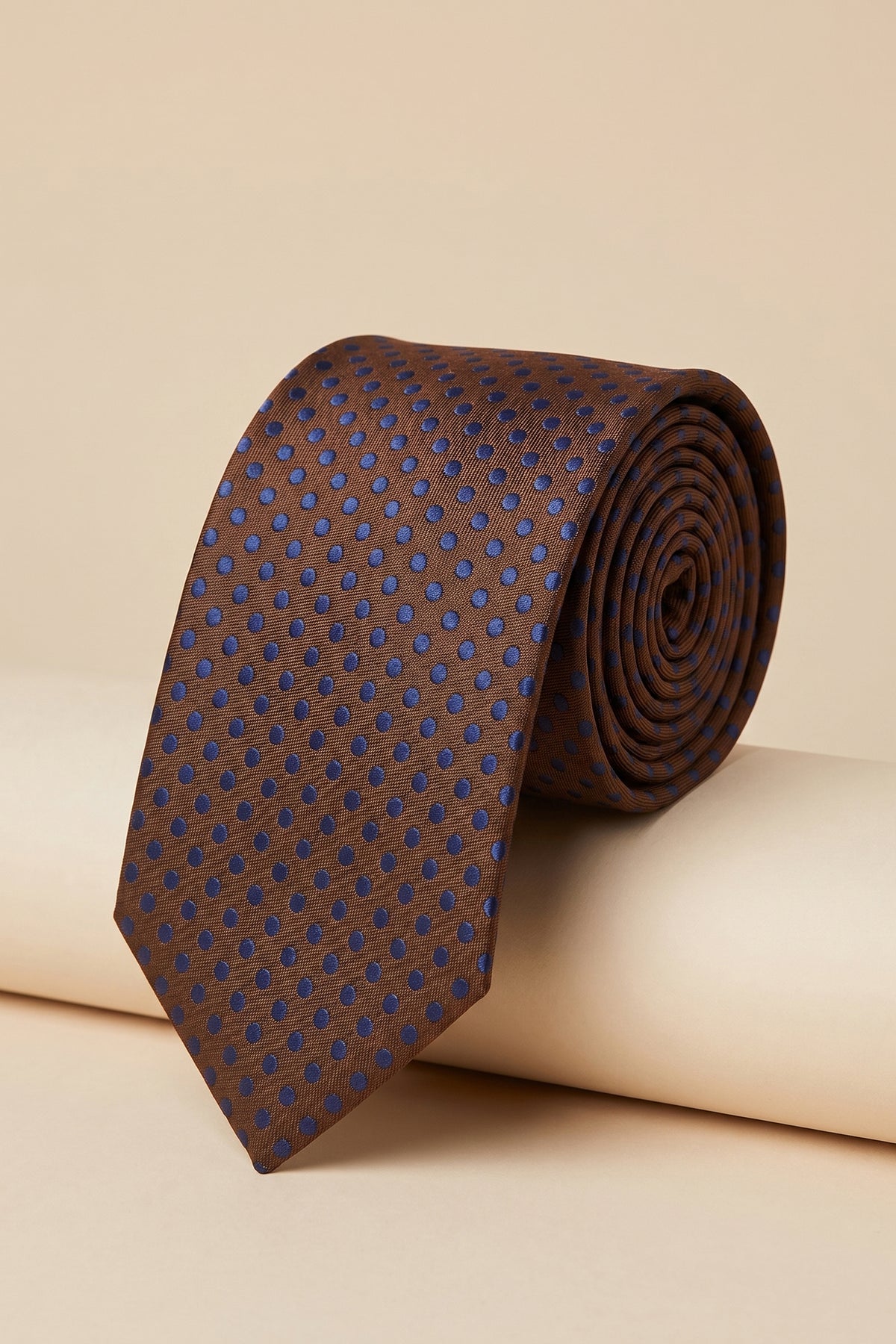 Navy Polka: Brown Woven Tie