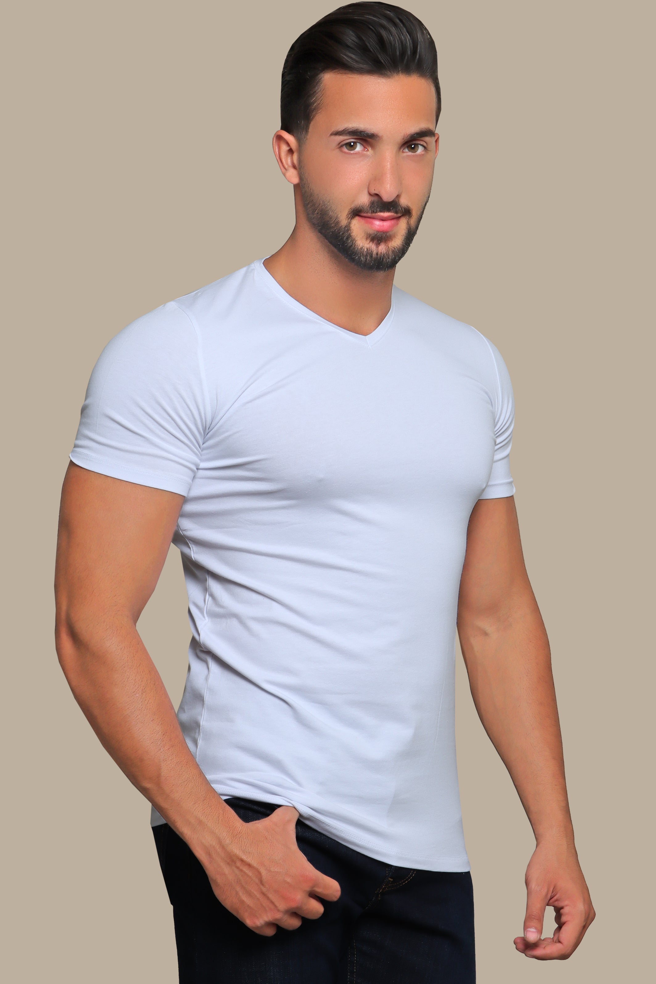 White Basic V-Neck T-Shirt