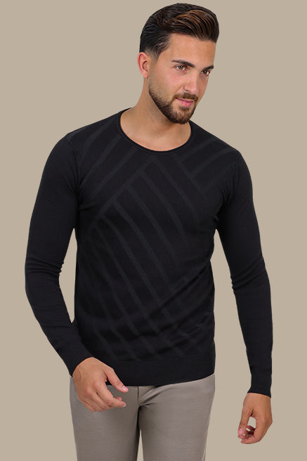 Black Striped Double-Neck Sweater