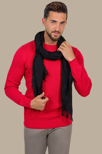 Red Round Neck Striped Sweater