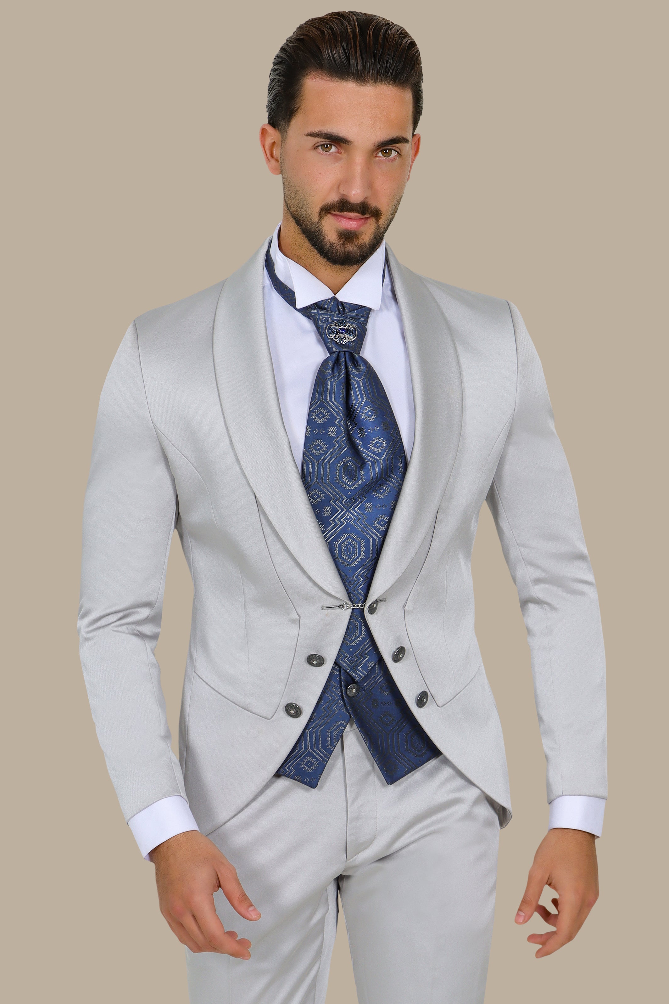Timeless Sophistication: Silver 6-Button Shawl Collar Tuxedo