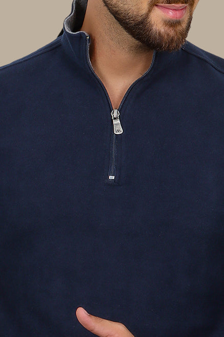 Luxurious Comfort: Navy Velvet Half-Zipper Sweater