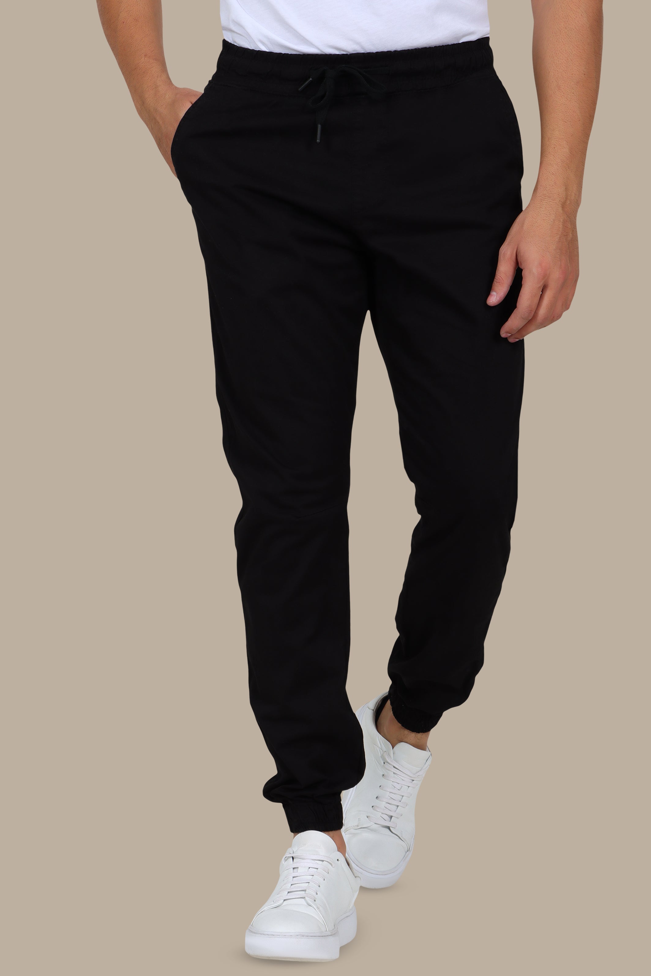 Basic Cargo Pant with Elastic Waist in Black