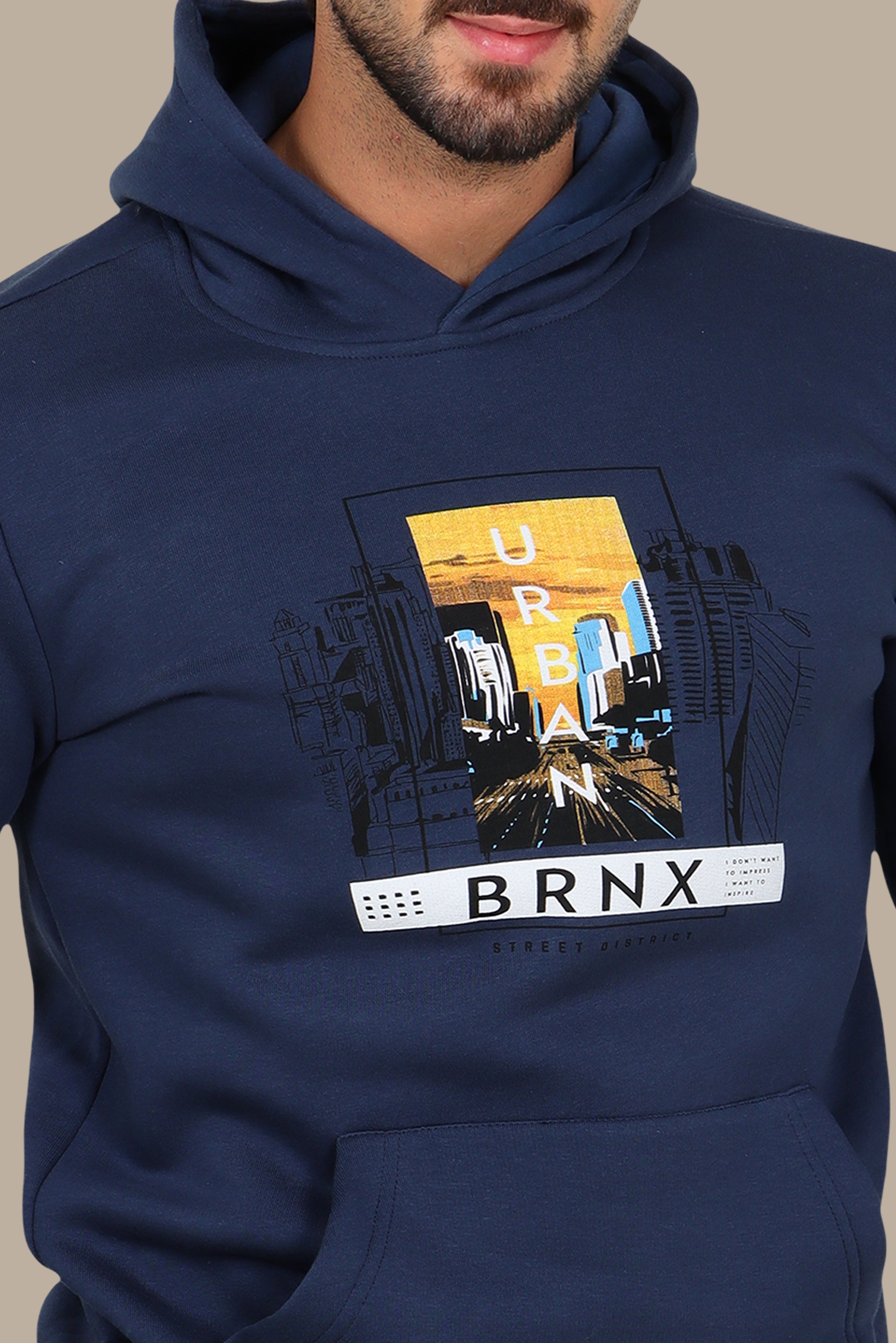 Blue Hoodie with Urban Night City Print