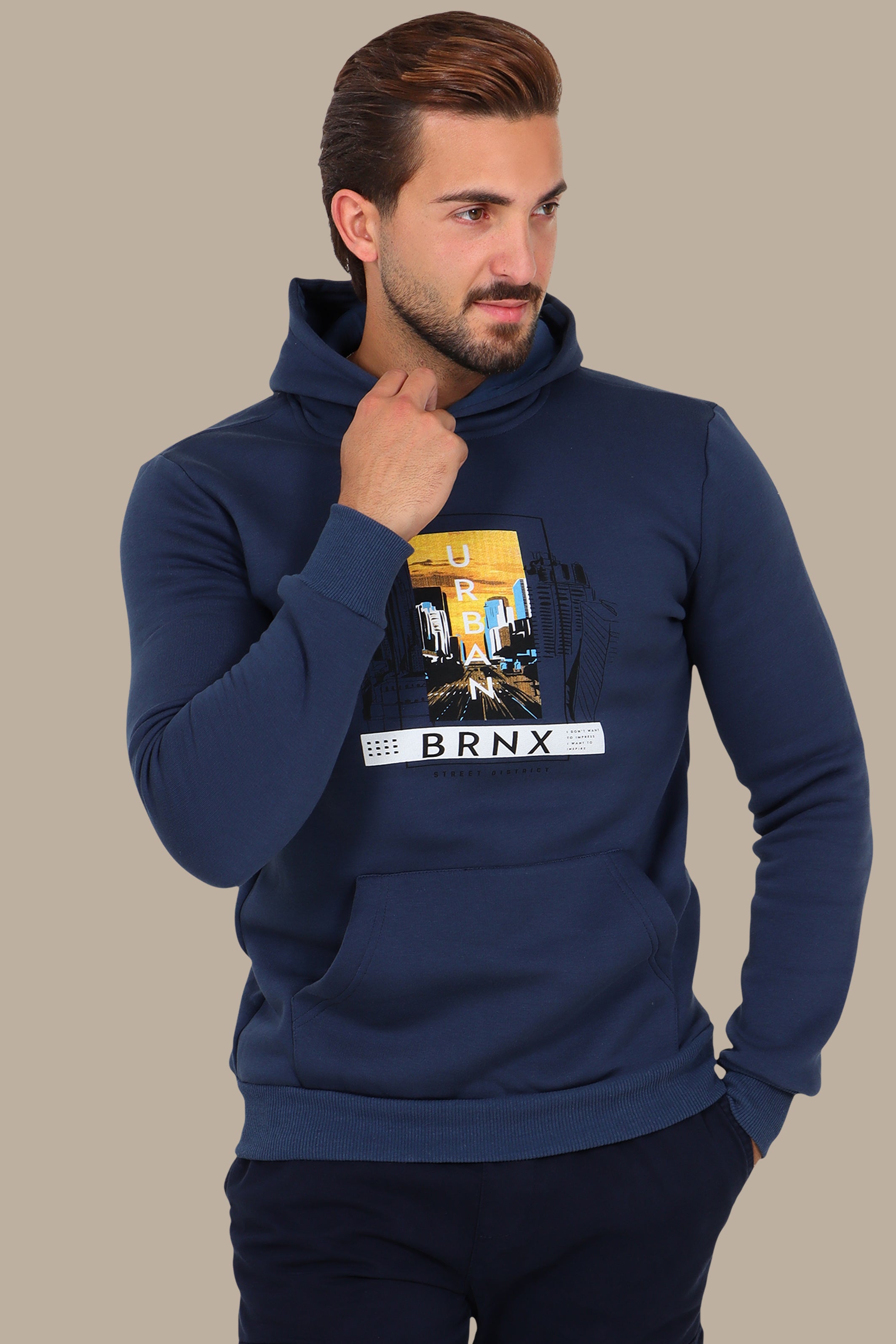 Blue Hoodie with Urban Night City Print