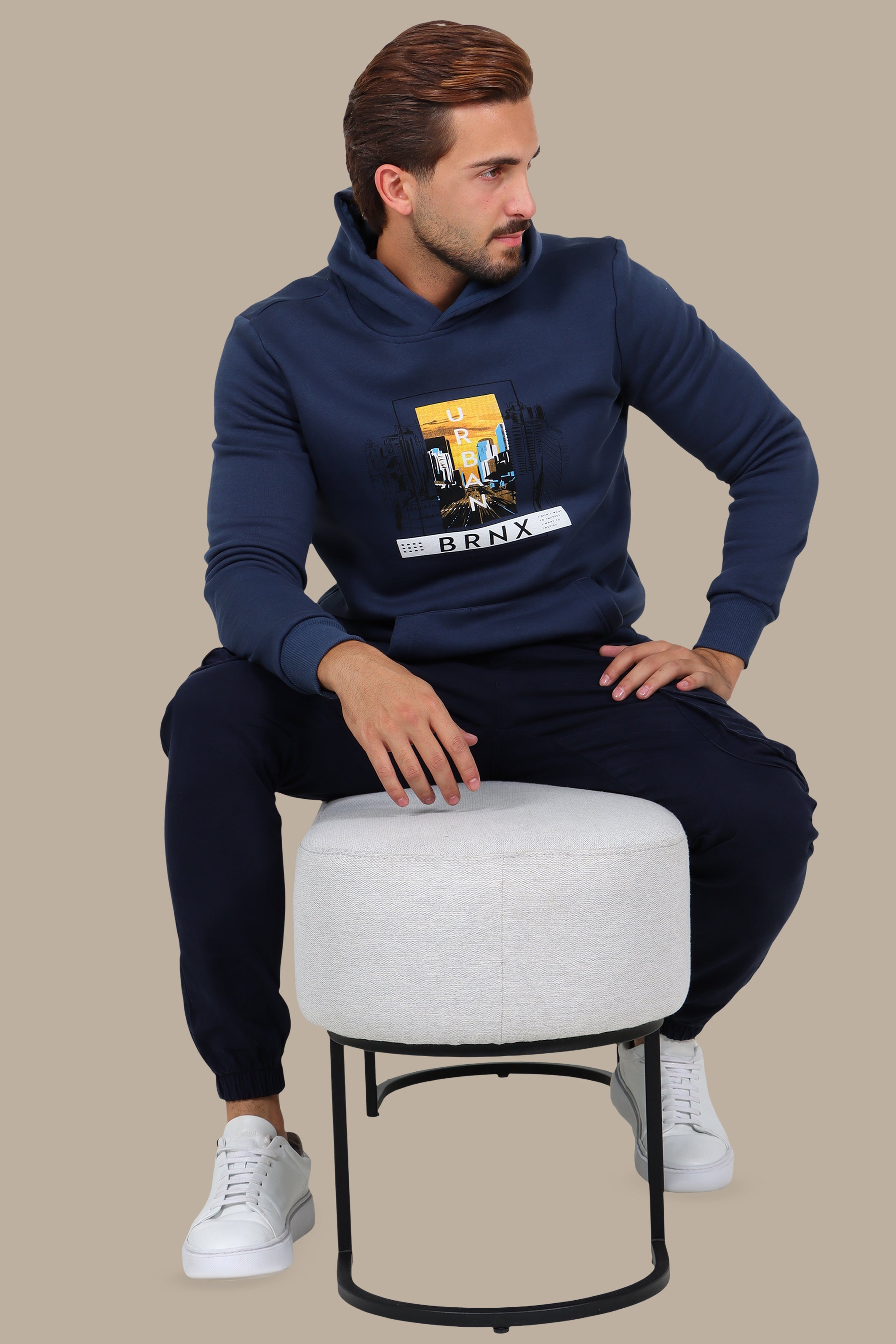 Blue Hoodie with Urban Night City Print